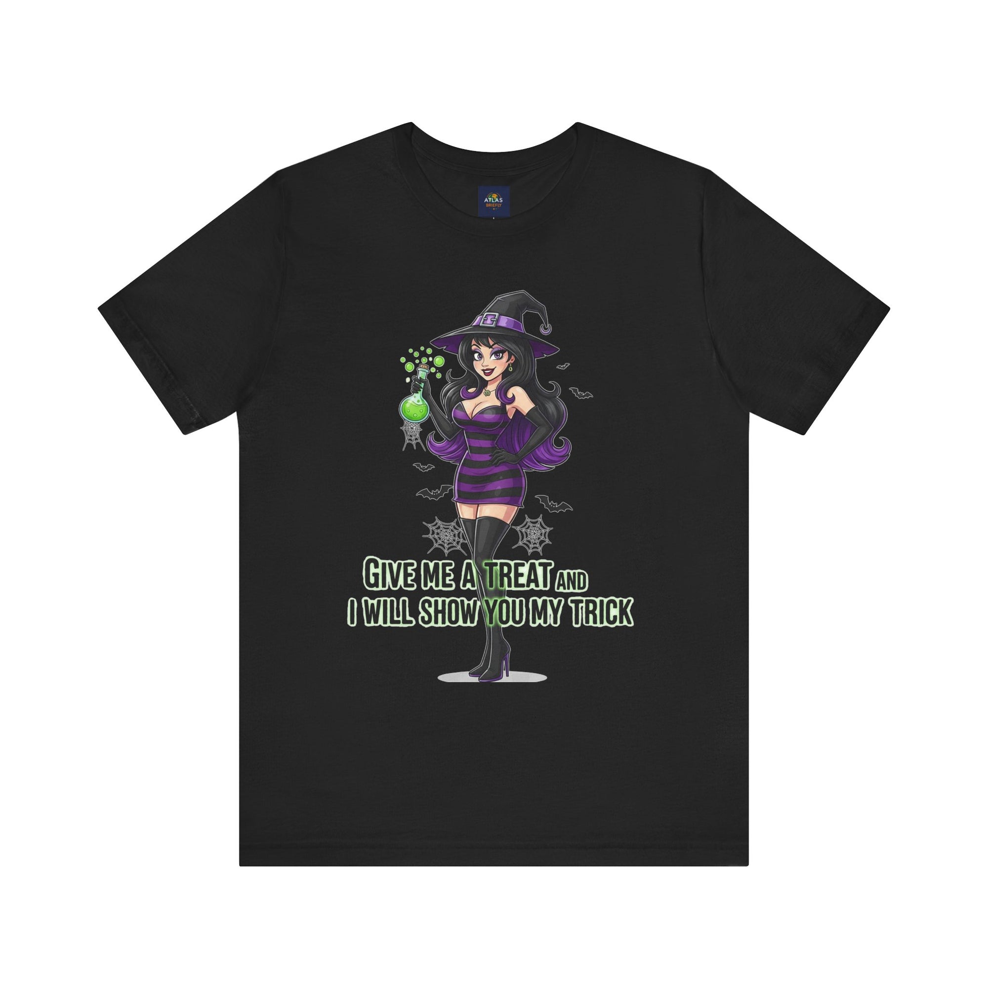 Sexy Witch Halloween T-Shirt - Flirty Witch Costume Tee | Trick or Treat Halloween Shirt - Atlas Briefly