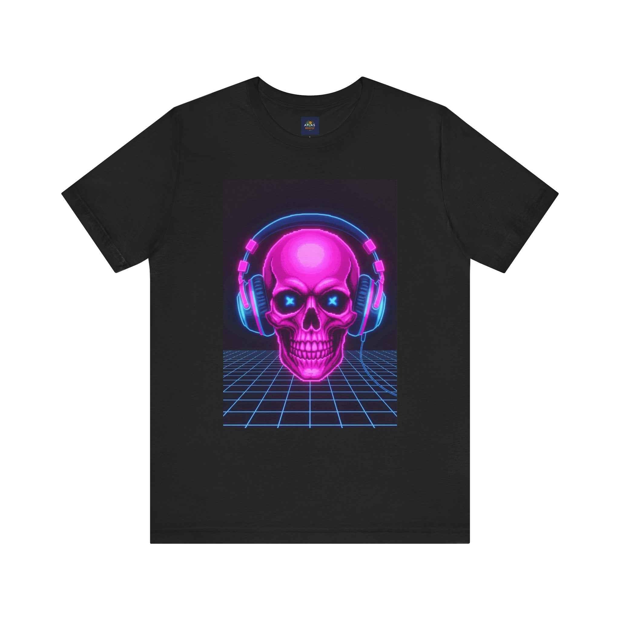 Neon Skull T-Shirt - Retro Gaming Synthwave Tee - Atlas Briefly
