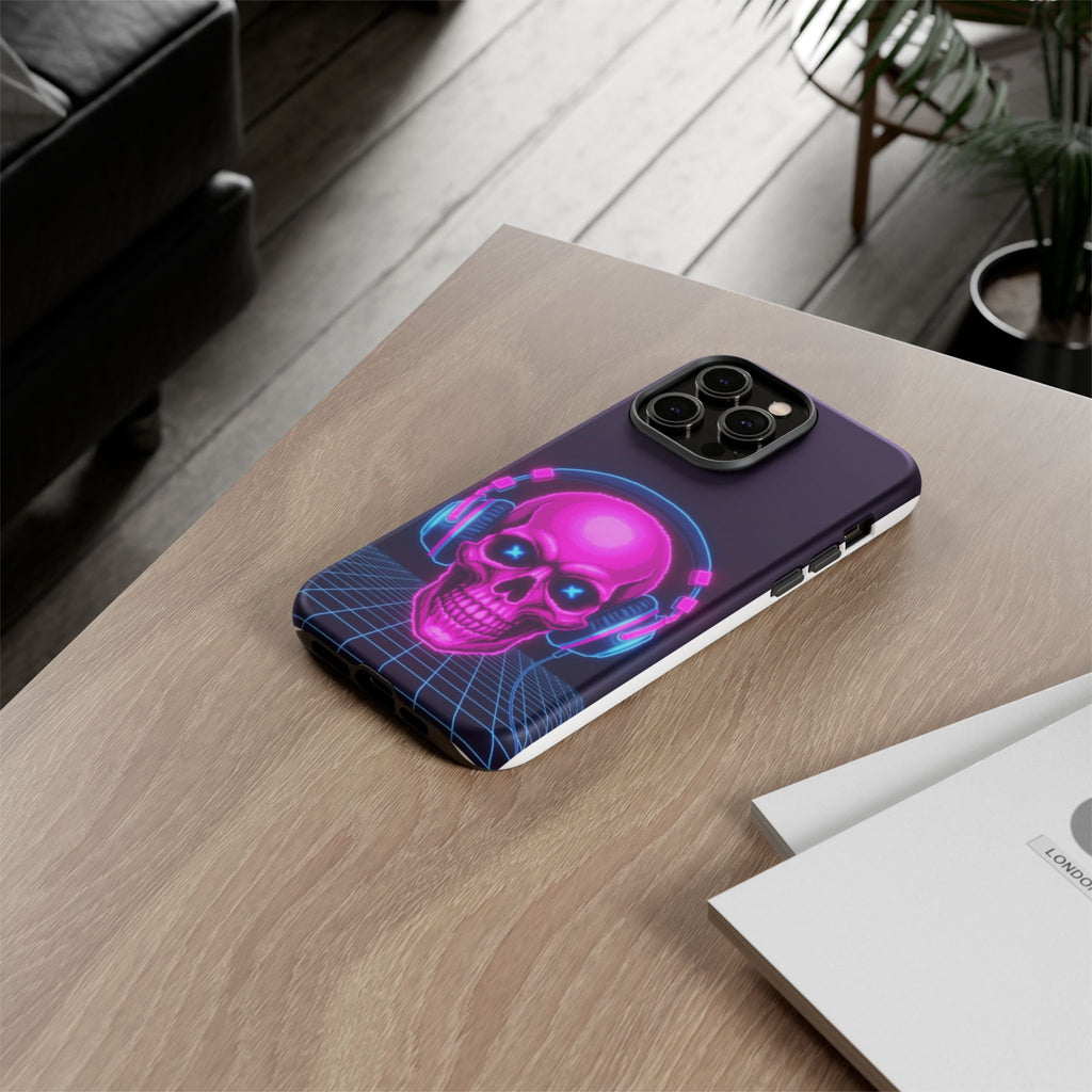 Neon Skull Synthwave Phone Case - Retro 80s Cyberpunk Mobile Cover | Vaporwave Tech Gift - Atlas Briefly