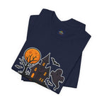Spooky Season Halloween T-Shirt - Haunted House Ghost Bat Graphic Tee | Halloween Landscape Shirt - Atlas Briefly