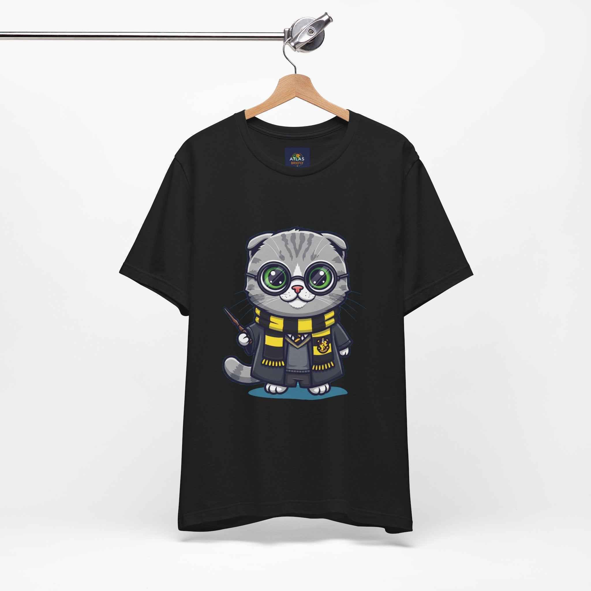 Hufflepurr T-Shirt - Funny Wizarding World Tee | Cute Potter Cat Gift - Atlas Briefly