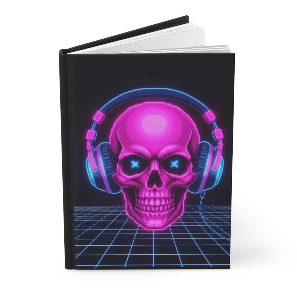 Neon Skull Journal - Retro Gaming Synthwave Notebook - Atlas Briefly
