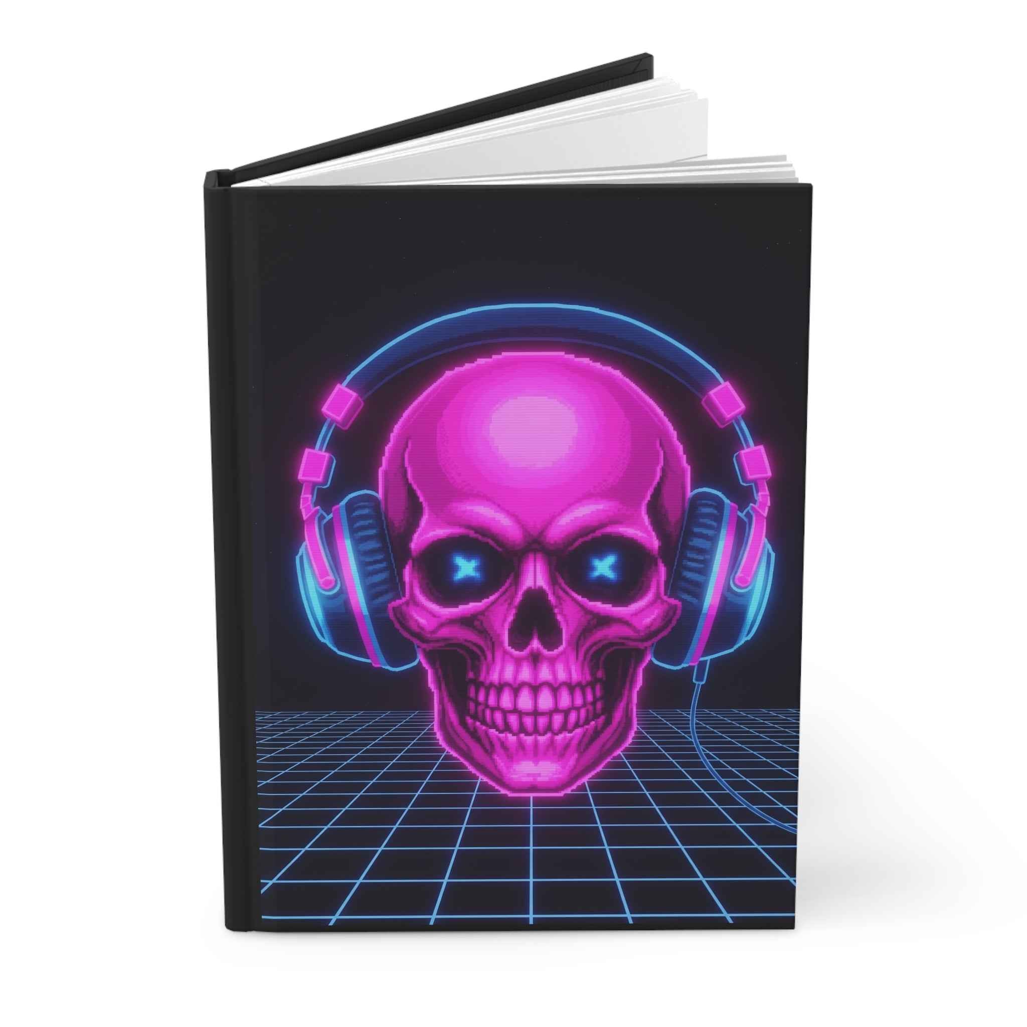 Neon Skull Journal - Retro Gaming Synthwave Notebook - Atlas Briefly