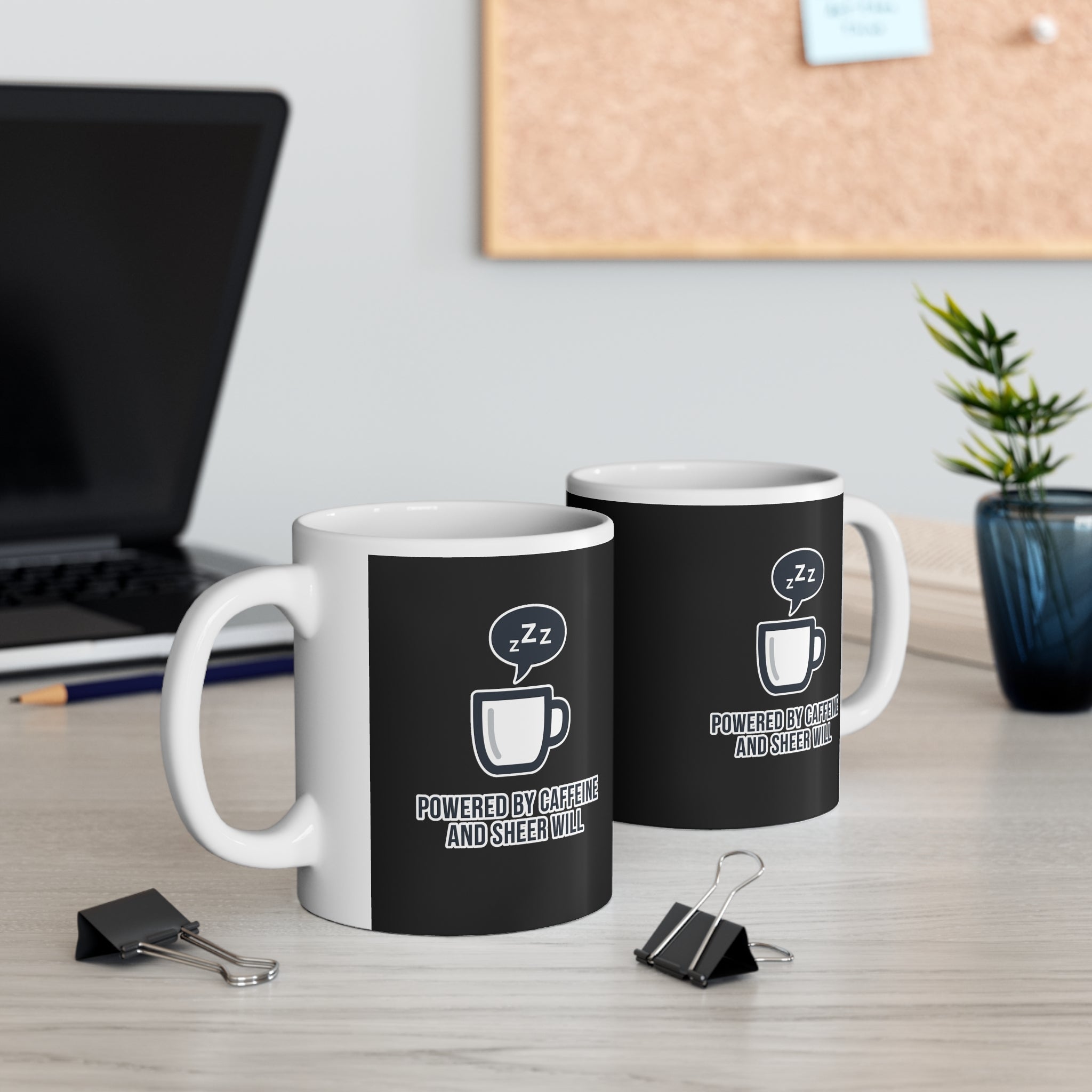 Powered by Caffeine Mug - Minimalist Black Coffee Cup for Coffee Lovers