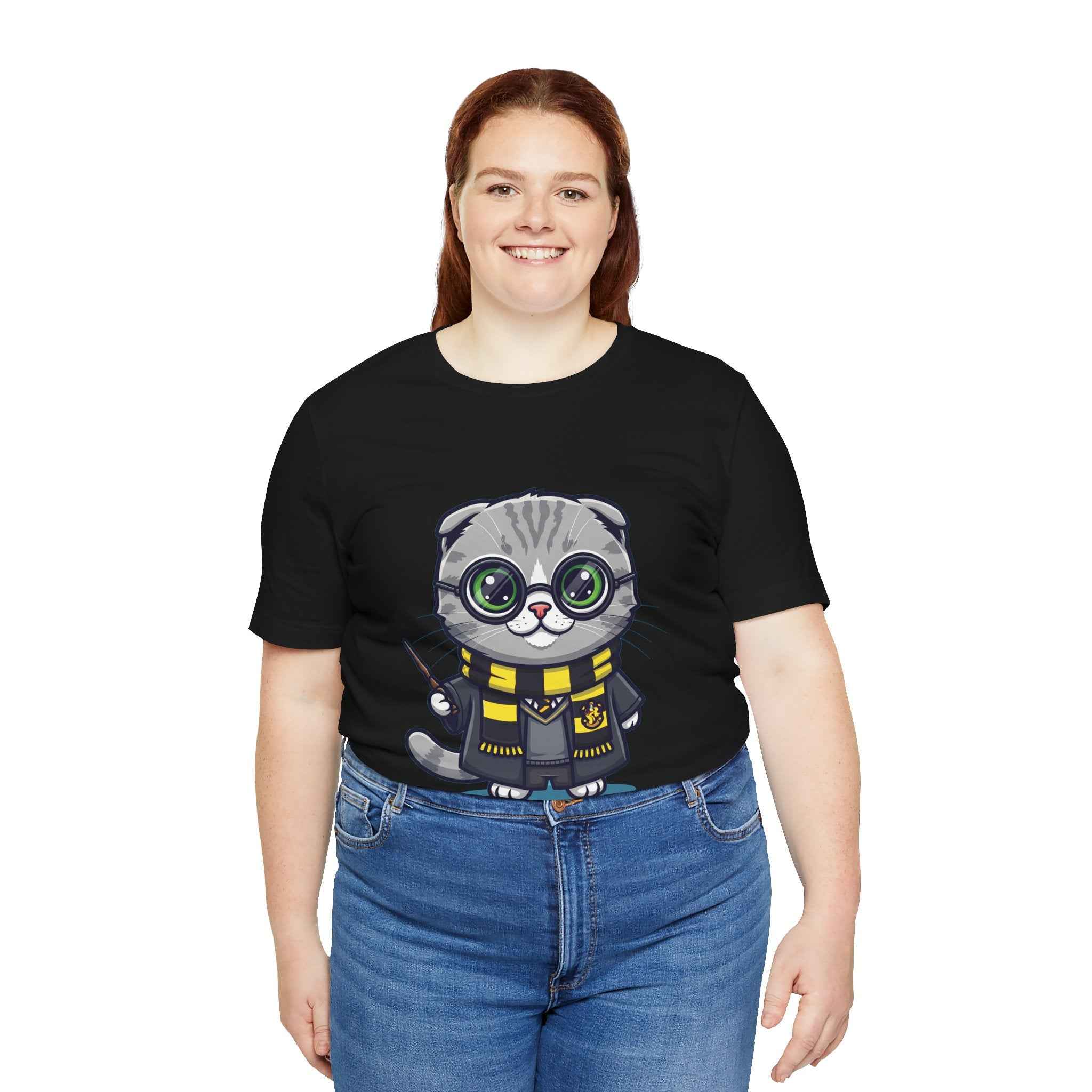 Hufflepurr T-Shirt - Funny Wizarding World Tee | Cute Potter Cat Gift - Atlas Briefly