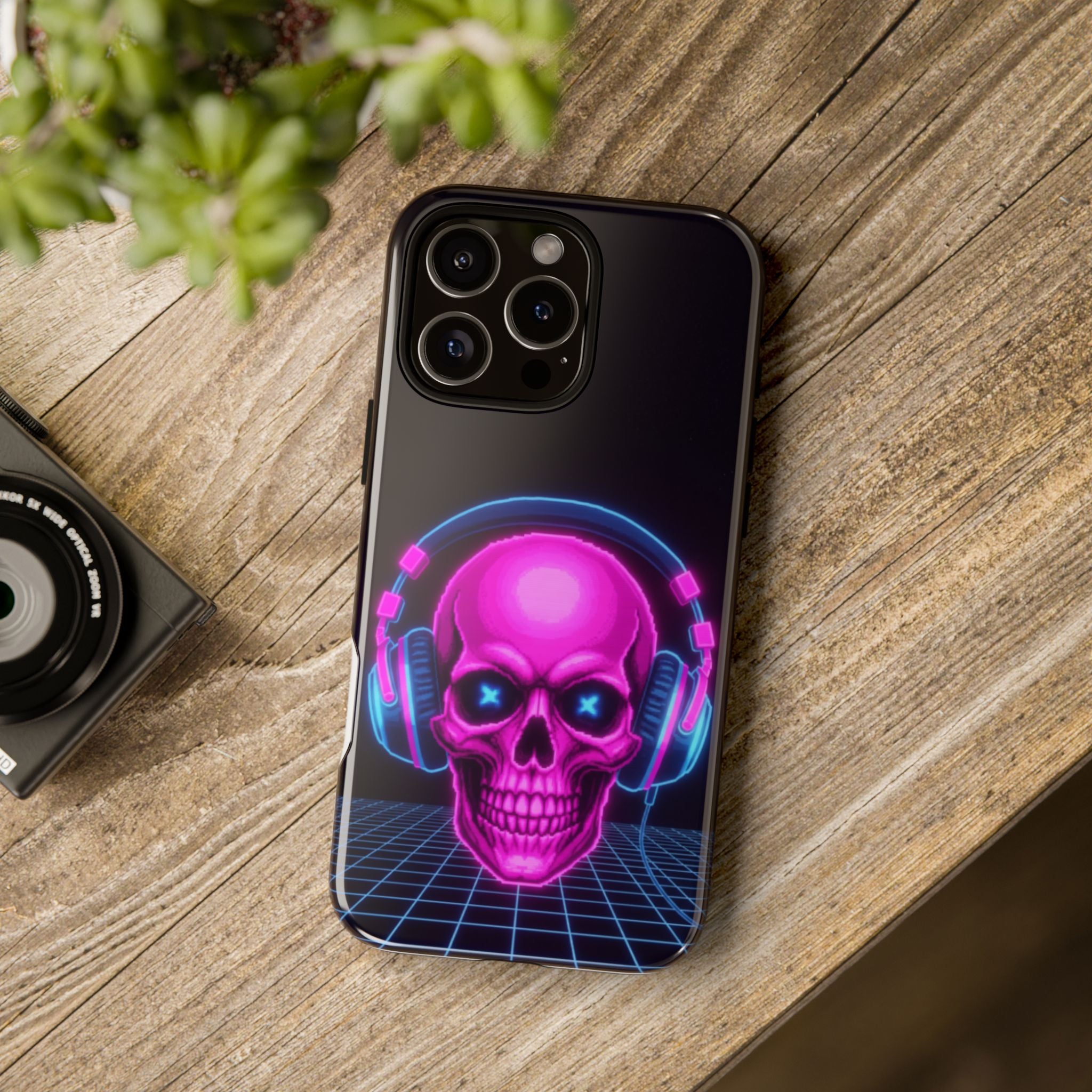 Neon Skull Synthwave Phone Case - Retro 80s Cyberpunk Mobile Cover | Vaporwave Tech Gift - Atlas Briefly