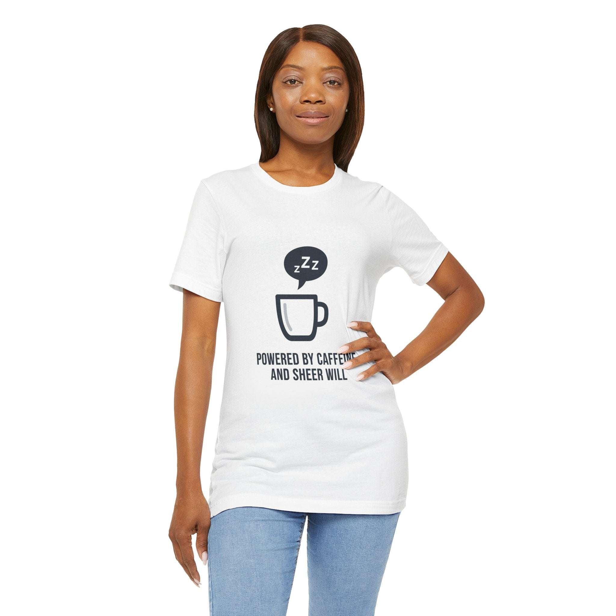 Powered by Caffeine T-Shirt - Funny Coffee Tee for Coffee Lovers - Atlas Briefly