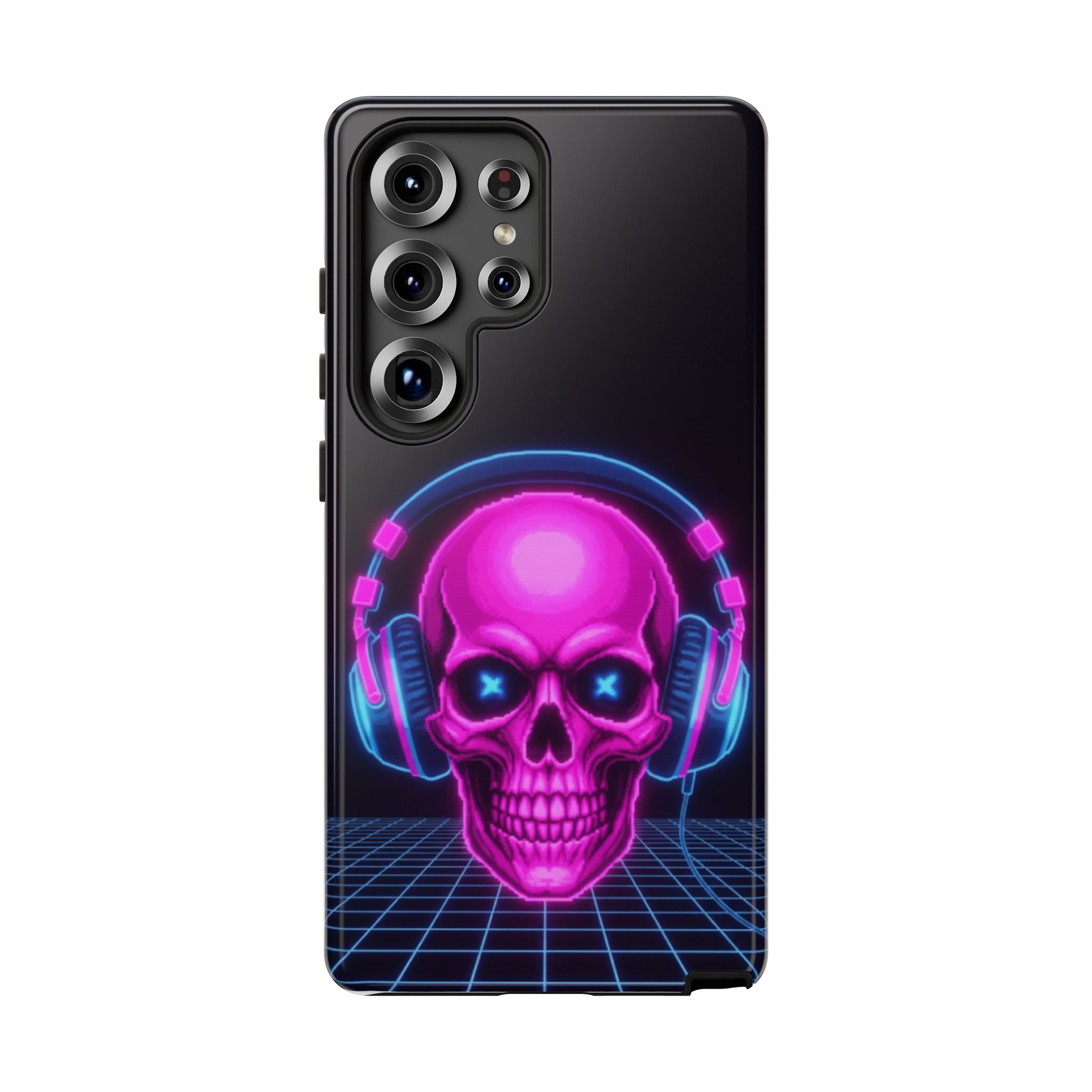Neon Skull Synthwave Phone Case - Retro 80s Cyberpunk Mobile Cover | Vaporwave Tech Gift - Atlas Briefly