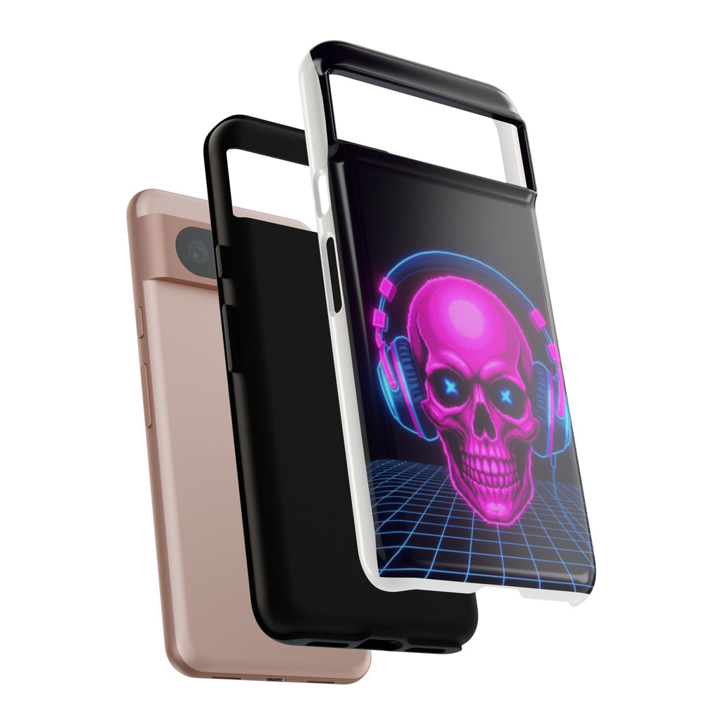 Neon Skull Synthwave Phone Case - Retro 80s Cyberpunk Mobile Cover | Vaporwave Tech Gift - Atlas Briefly