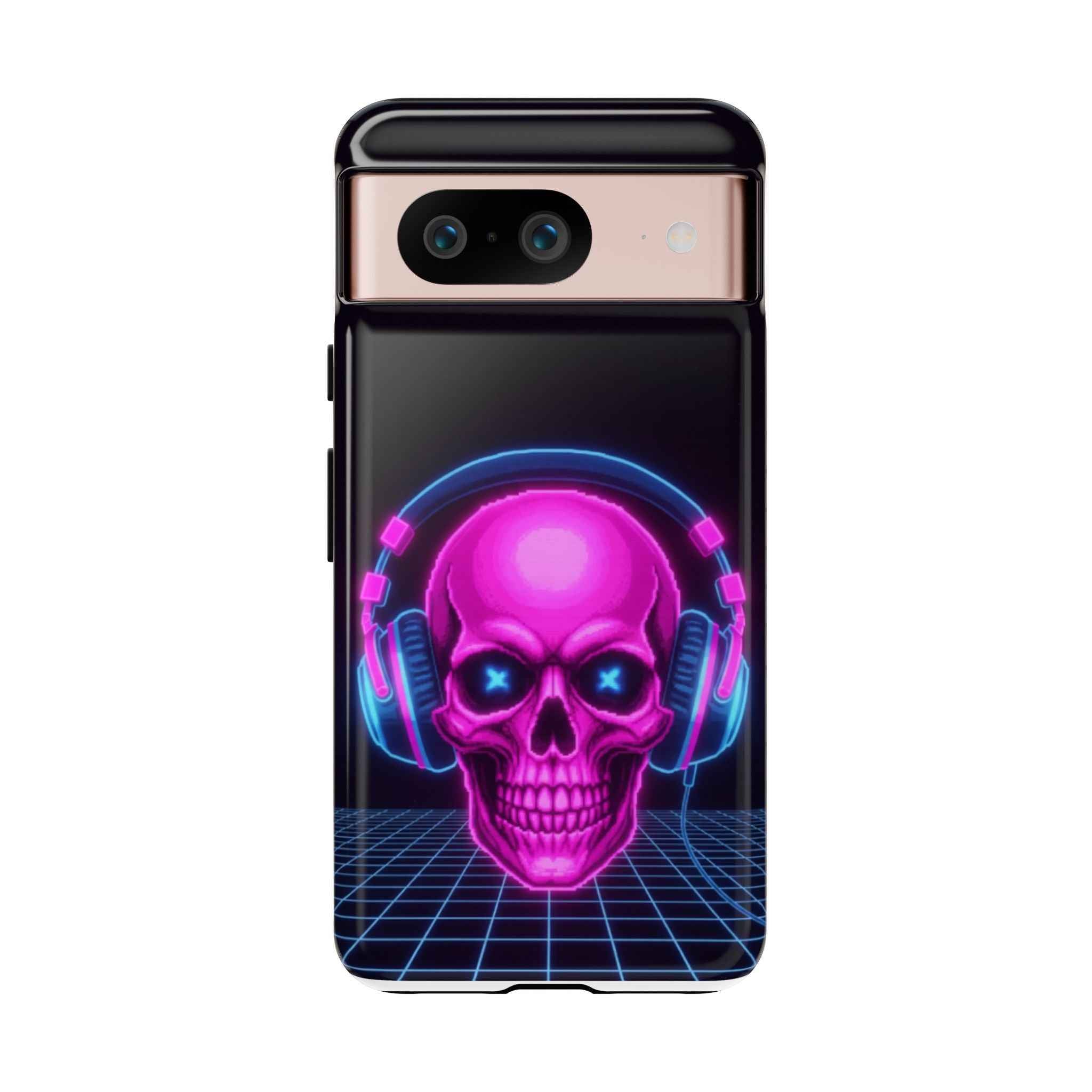 Neon Skull Phone Case - Retro Synthwave Gaming Cover - Atlas Briefly
