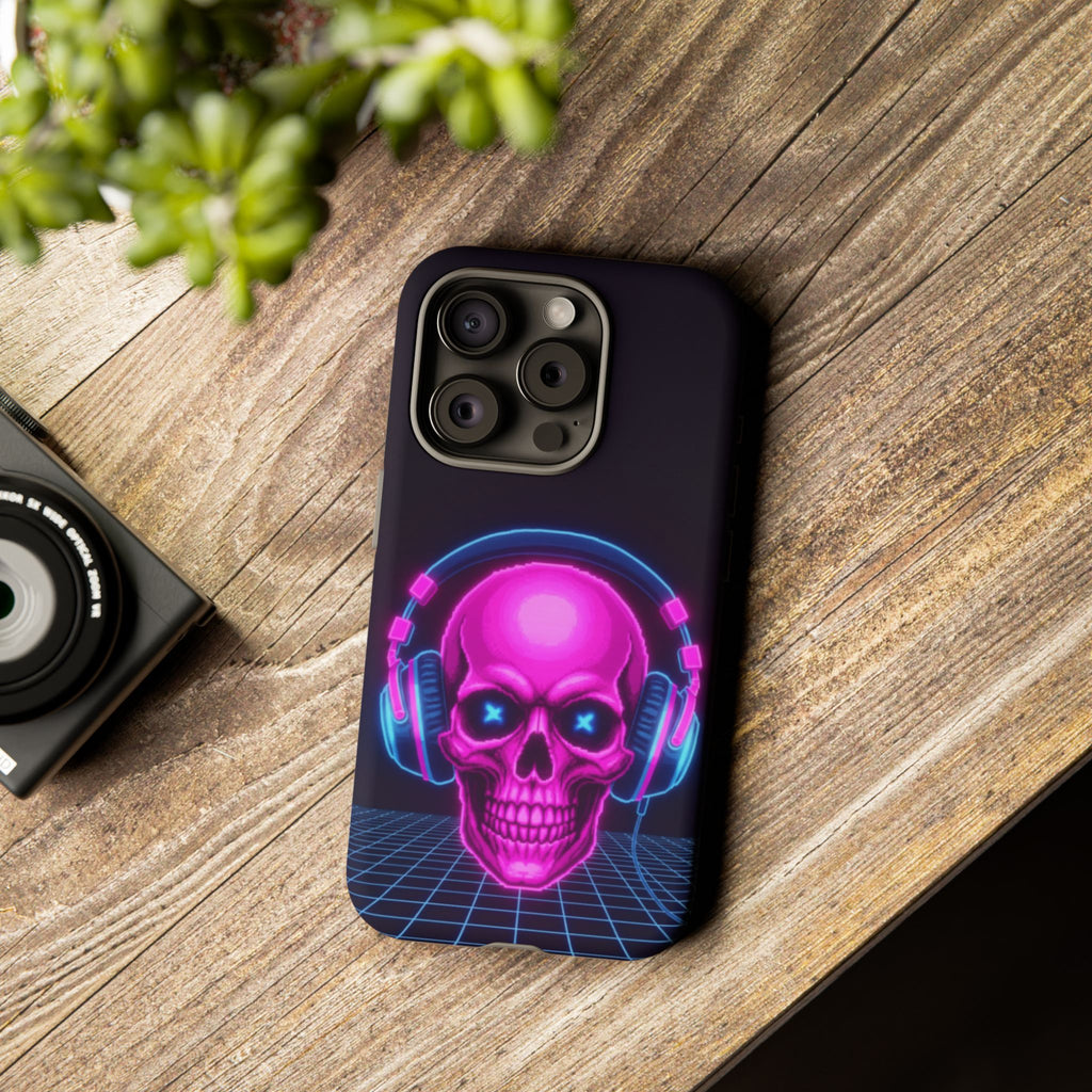 Neon Skull Synthwave Phone Case - Retro 80s Cyberpunk Mobile Cover | Vaporwave Tech Gift - Atlas Briefly