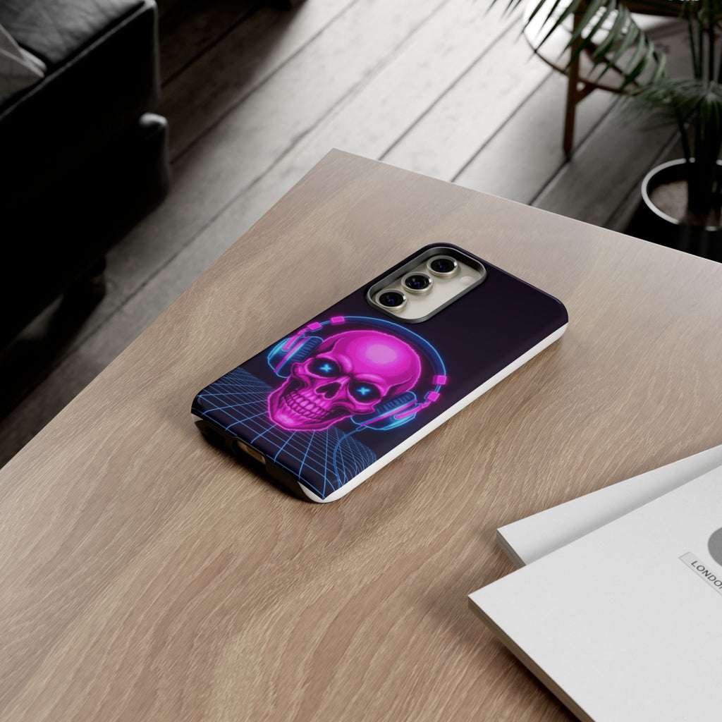 Neon Skull Synthwave Phone Case - Retro 80s Cyberpunk Mobile Cover | Vaporwave Tech Gift - Atlas Briefly