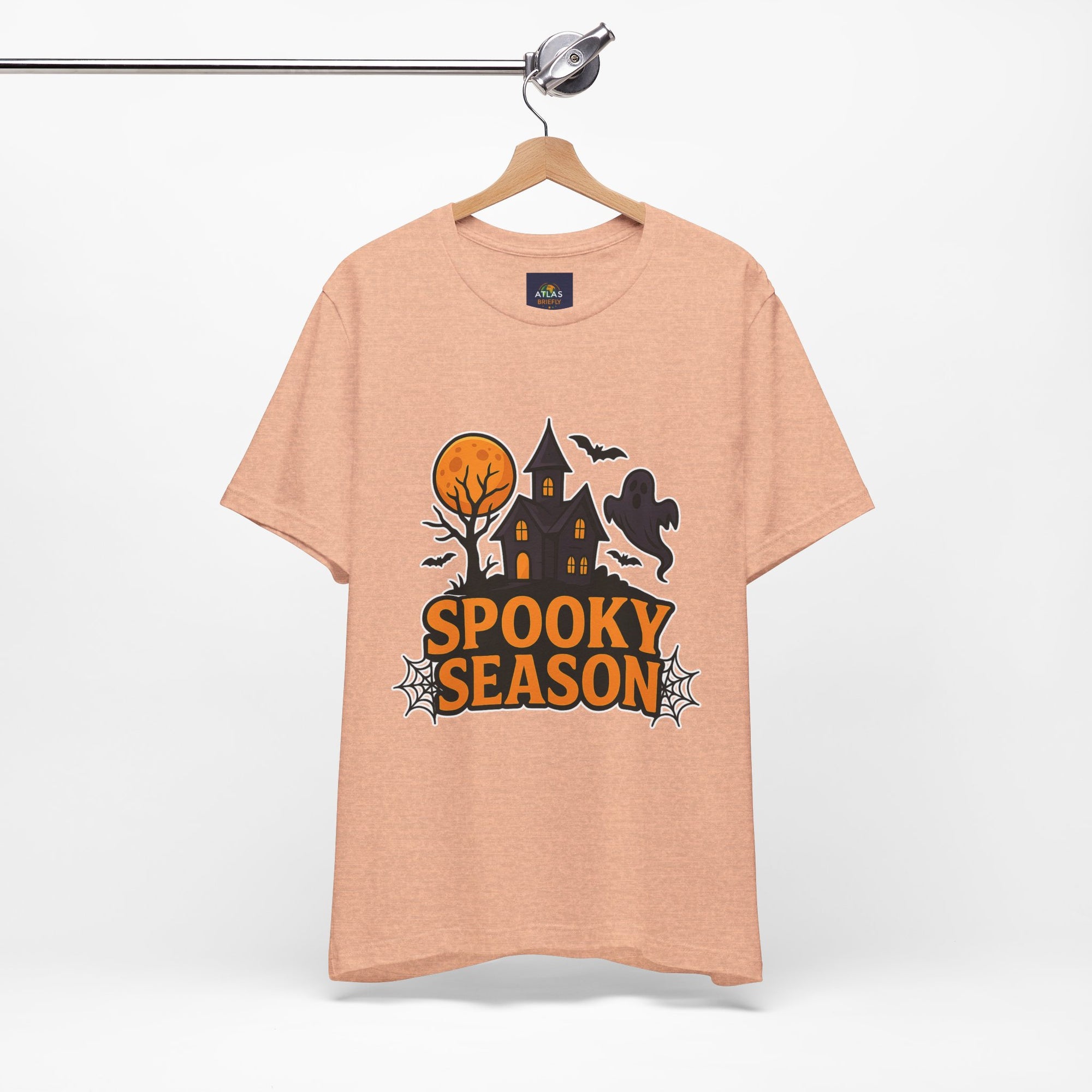 Spooky Season Halloween T-Shirt - Haunted House Ghost Bat Graphic Tee | Halloween Landscape Shirt - Atlas Briefly