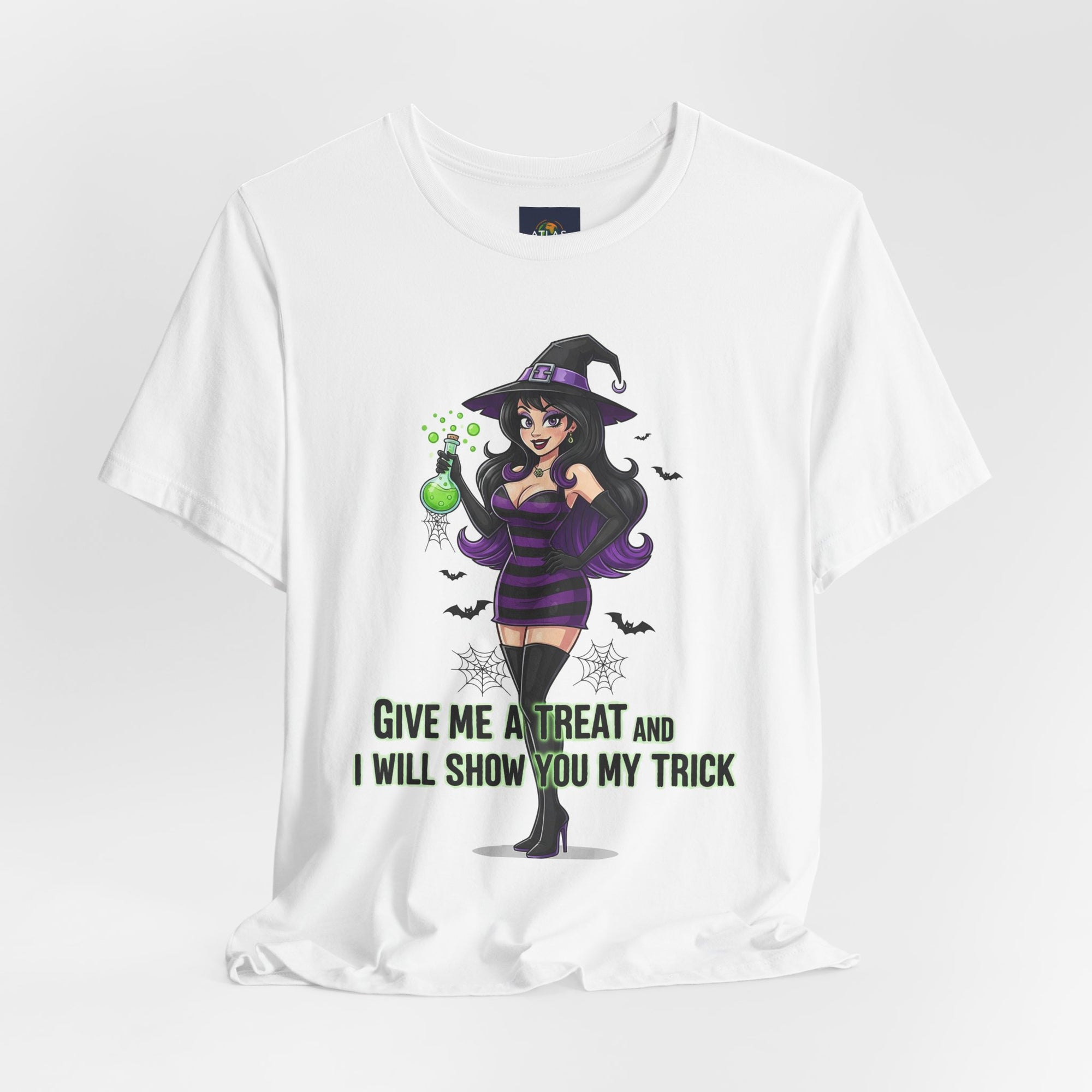 Sexy Witch Halloween T-Shirt - Flirty Witch Costume Tee | Trick or Treat Halloween Shirt - Atlas Briefly