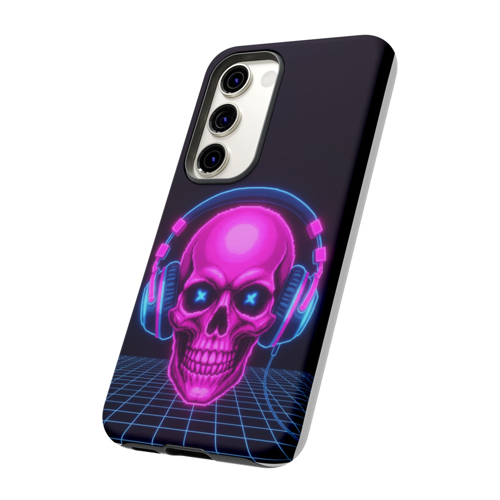 Neon Skull Synthwave Phone Case - Retro 80s Cyberpunk Mobile Cover | Vaporwave Tech Gift - Atlas Briefly