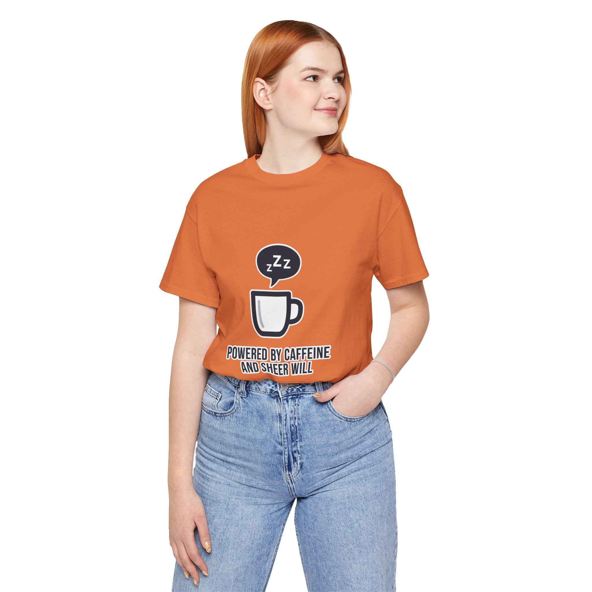 Powered by Caffeine T-Shirt - Funny Coffee Tee for Coffee Lovers - Atlas Briefly