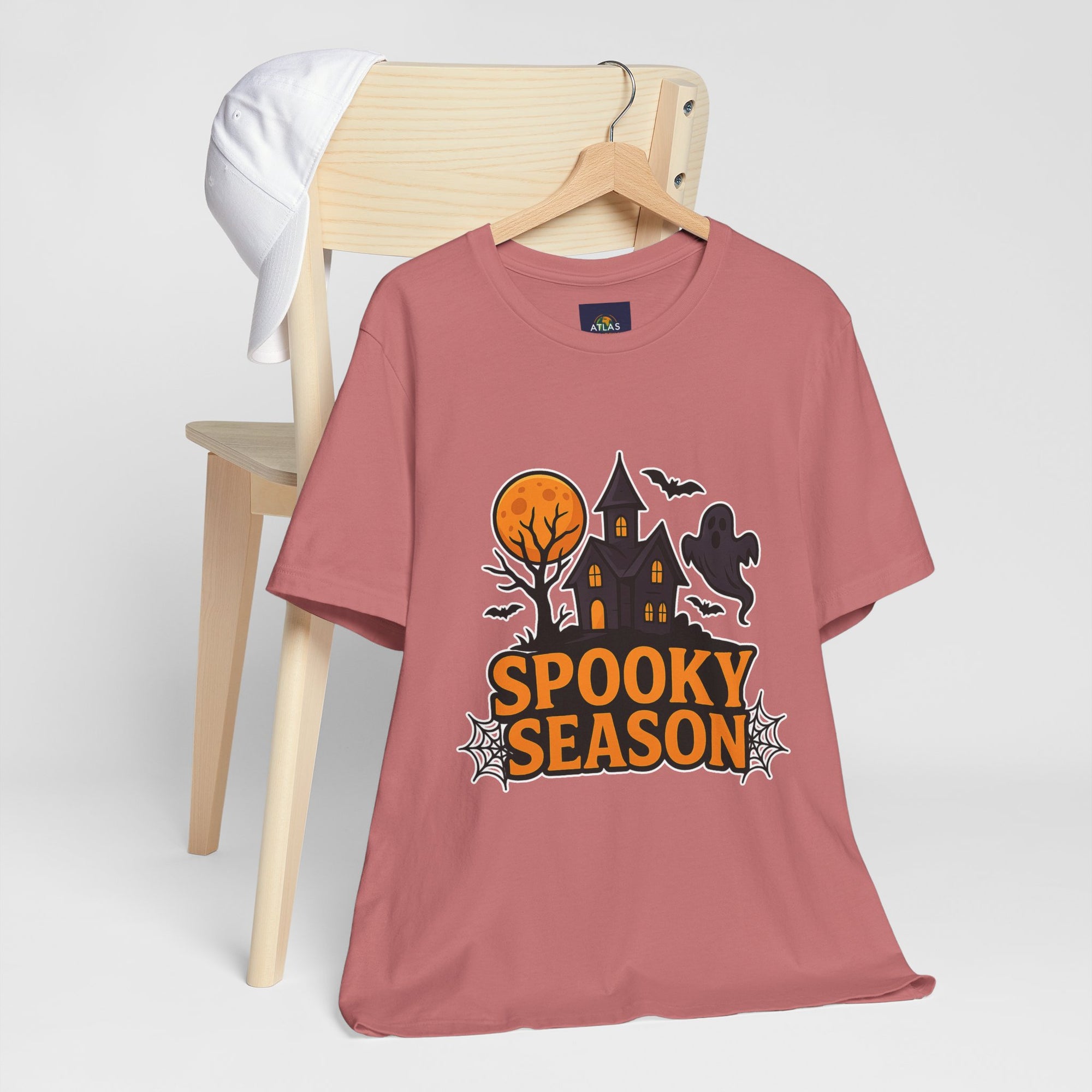 Spooky Season Halloween T-Shirt - Haunted House Ghost Bat Graphic Tee | Halloween Landscape Shirt - Atlas Briefly