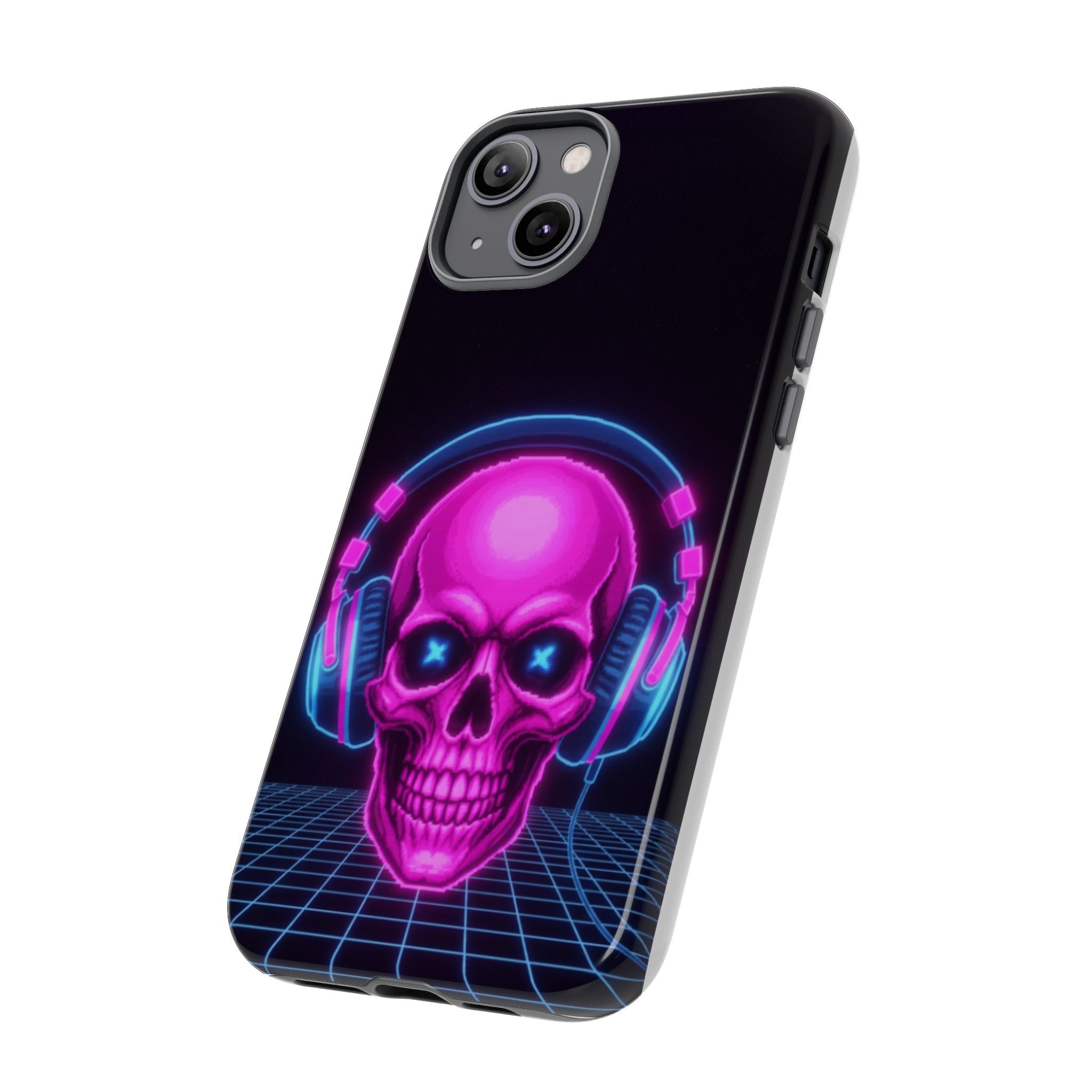 Neon Skull Synthwave Phone Case - Retro 80s Cyberpunk Mobile Cover | Vaporwave Tech Gift - Atlas Briefly