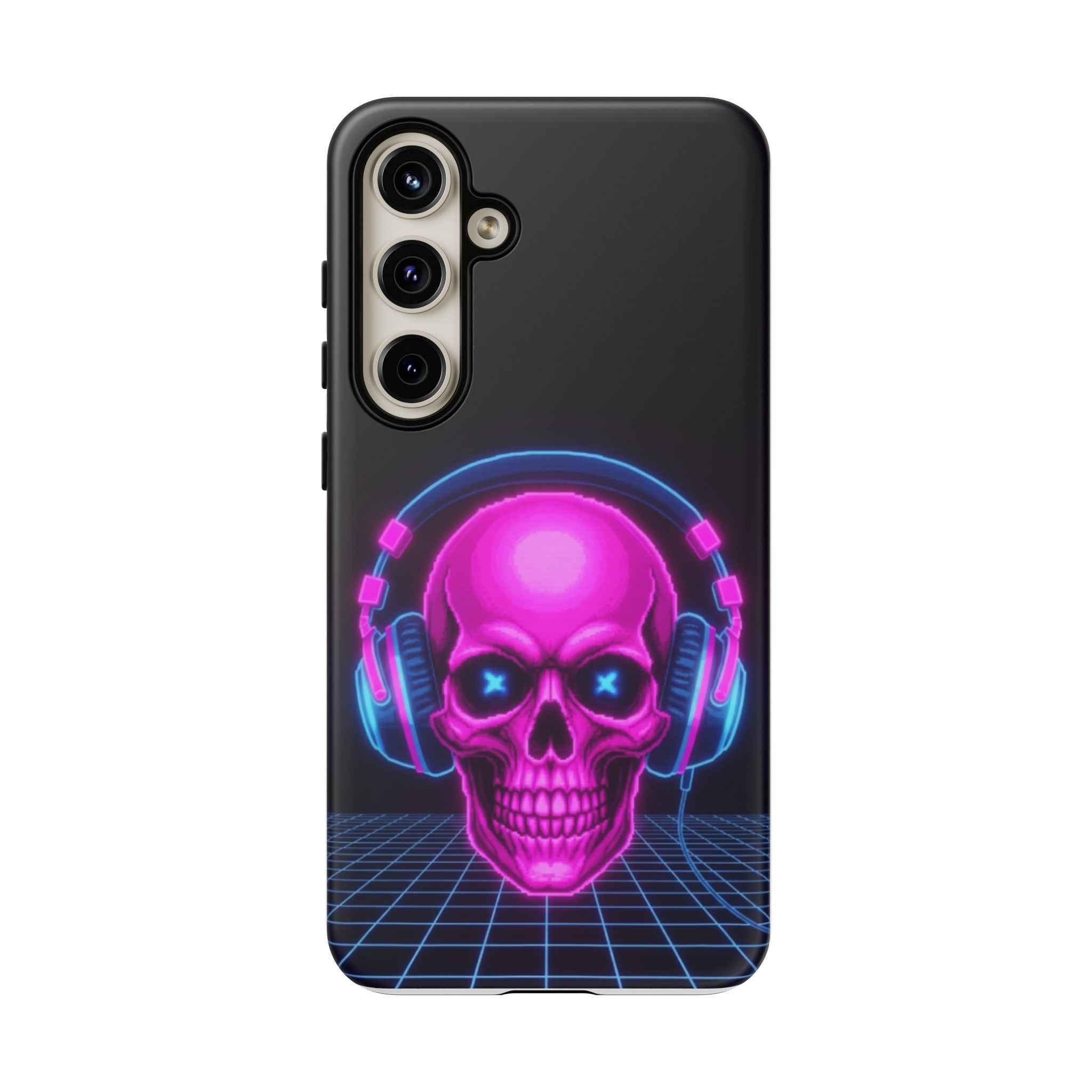 Neon Skull Phone Case - Retro Synthwave Gaming Cover - Atlas Briefly