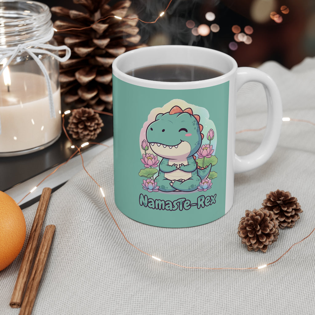 NamasTe-Rex Mug - Funny Yoga Coffee Cup for Dinosaurs | Unique Zen T-Rex Gift