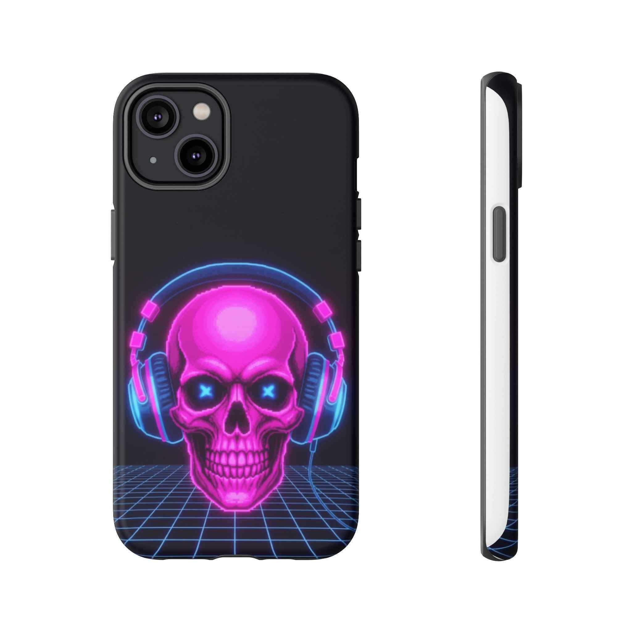 Neon Skull Phone Case - Retro Synthwave Gaming Cover - Atlas Briefly