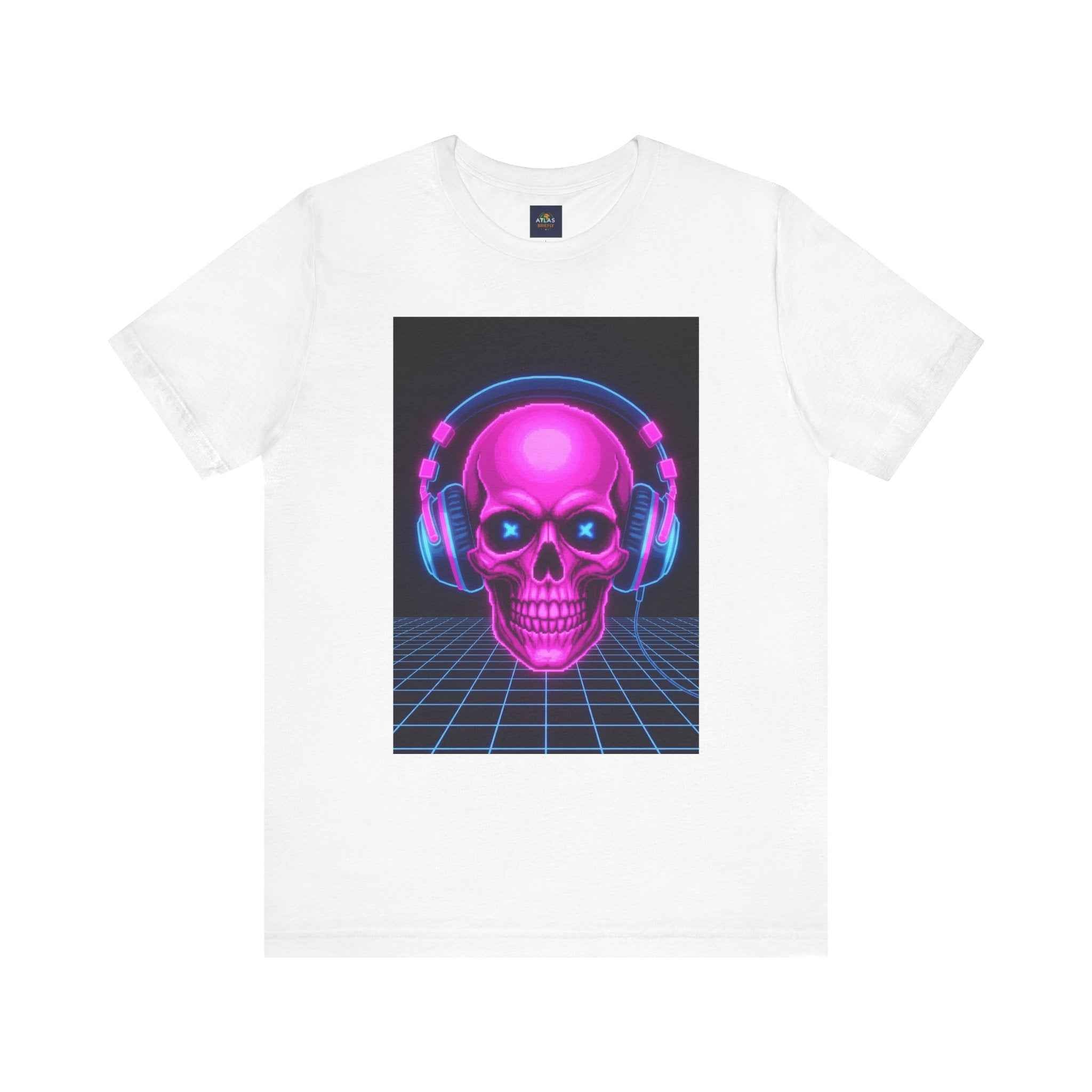 Neon Skull T-Shirt - Retro Gaming Synthwave Tee - Atlas Briefly