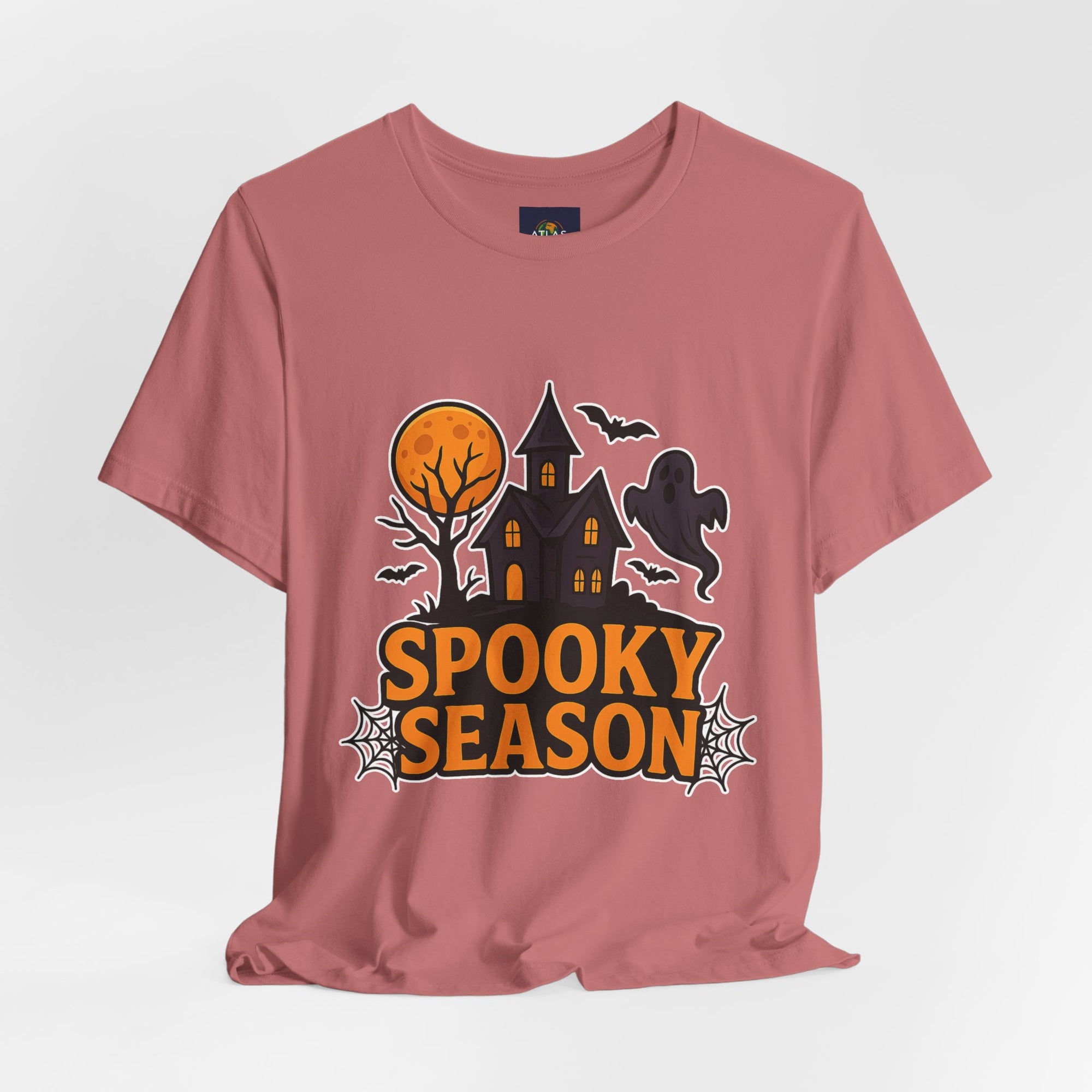 Spooky Season Halloween T-Shirt - Haunted House Ghost Bat Graphic Tee | Halloween Landscape Shirt - Atlas Briefly