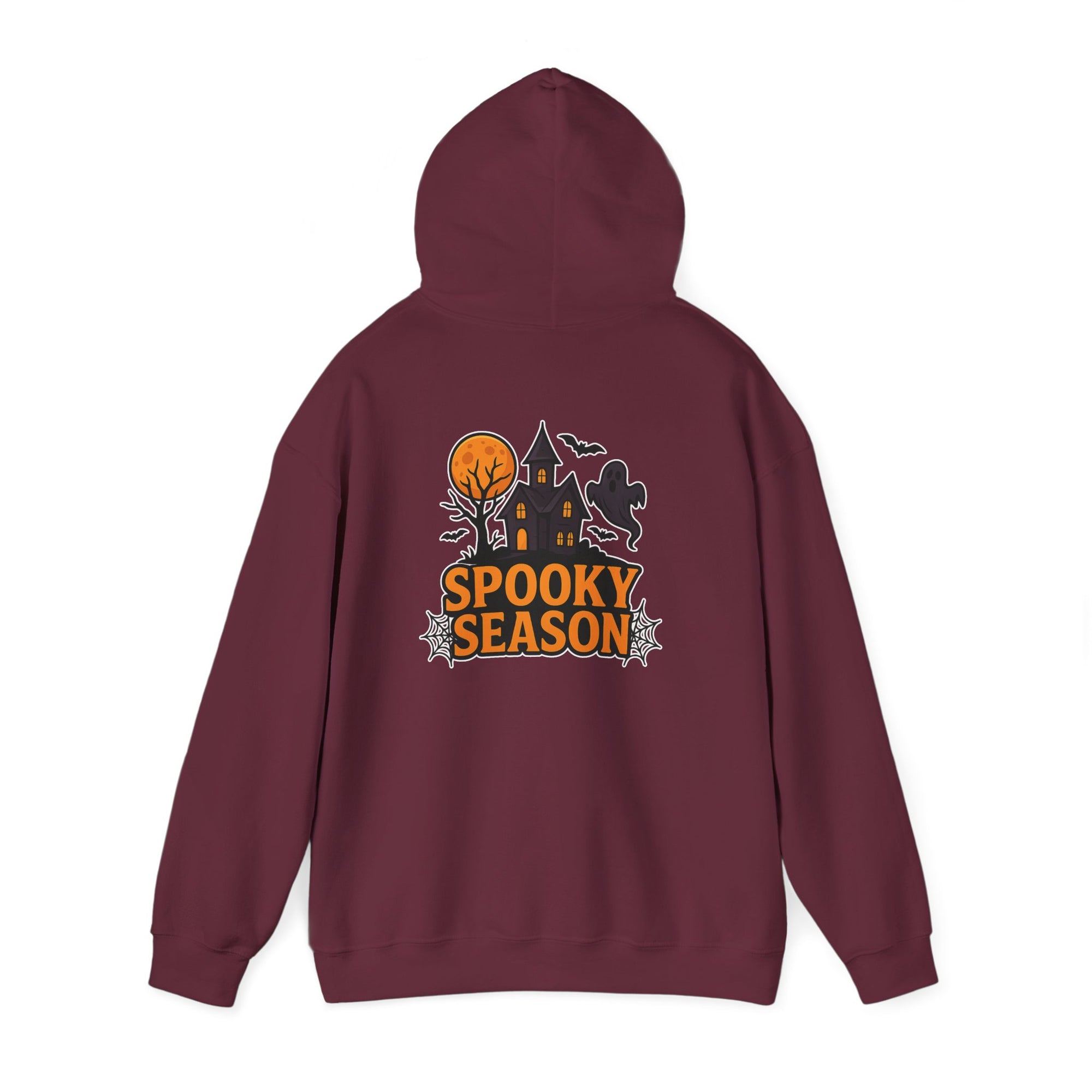 Spooky Season Halloween Hoodie - Haunted House Ghost Bat Design | Cozy Halloween Sweatshirt - Atlas Briefly