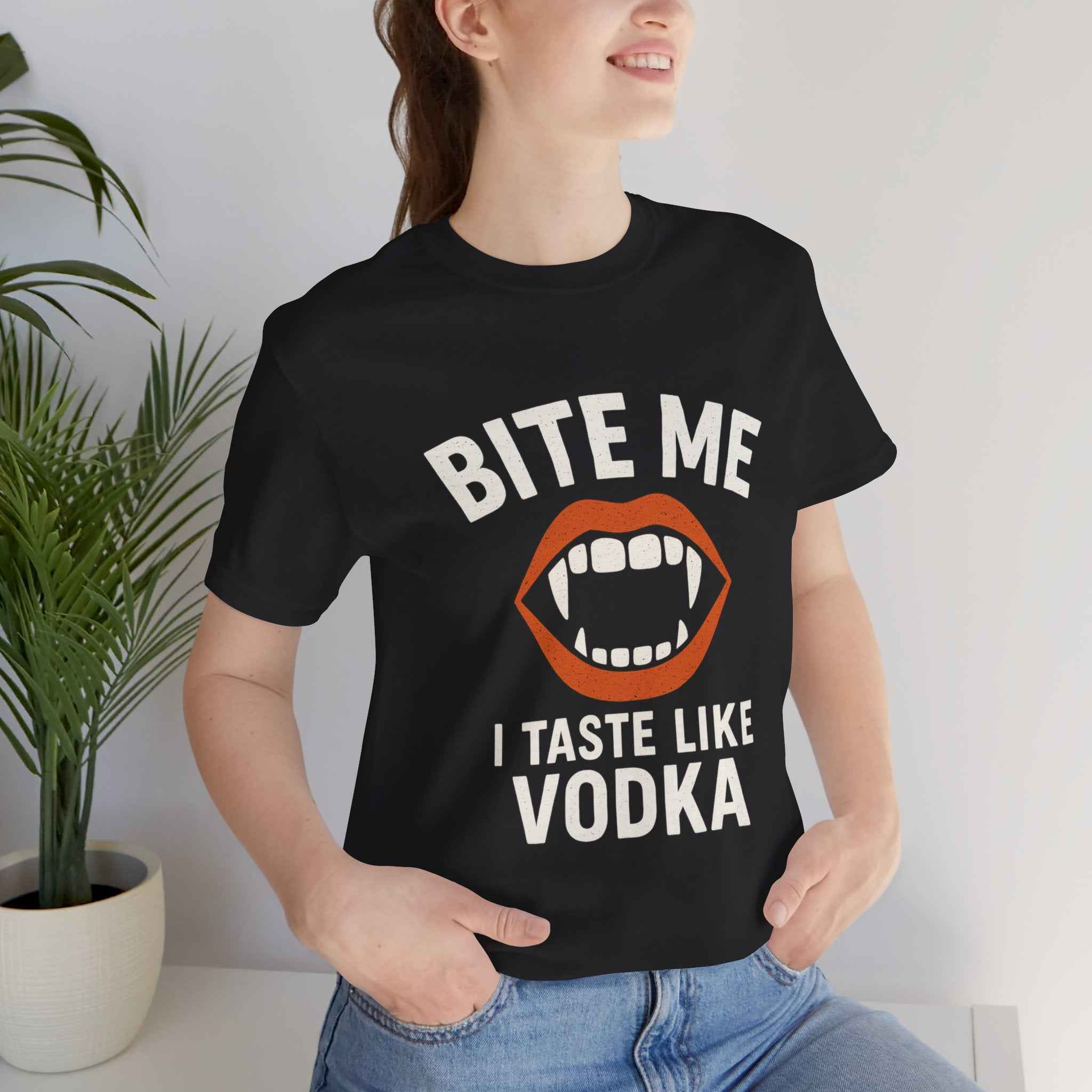 Funny Halloween Vodka T-Shirt – “Bite Me, I Taste Like Vodka” - Atlas Briefly