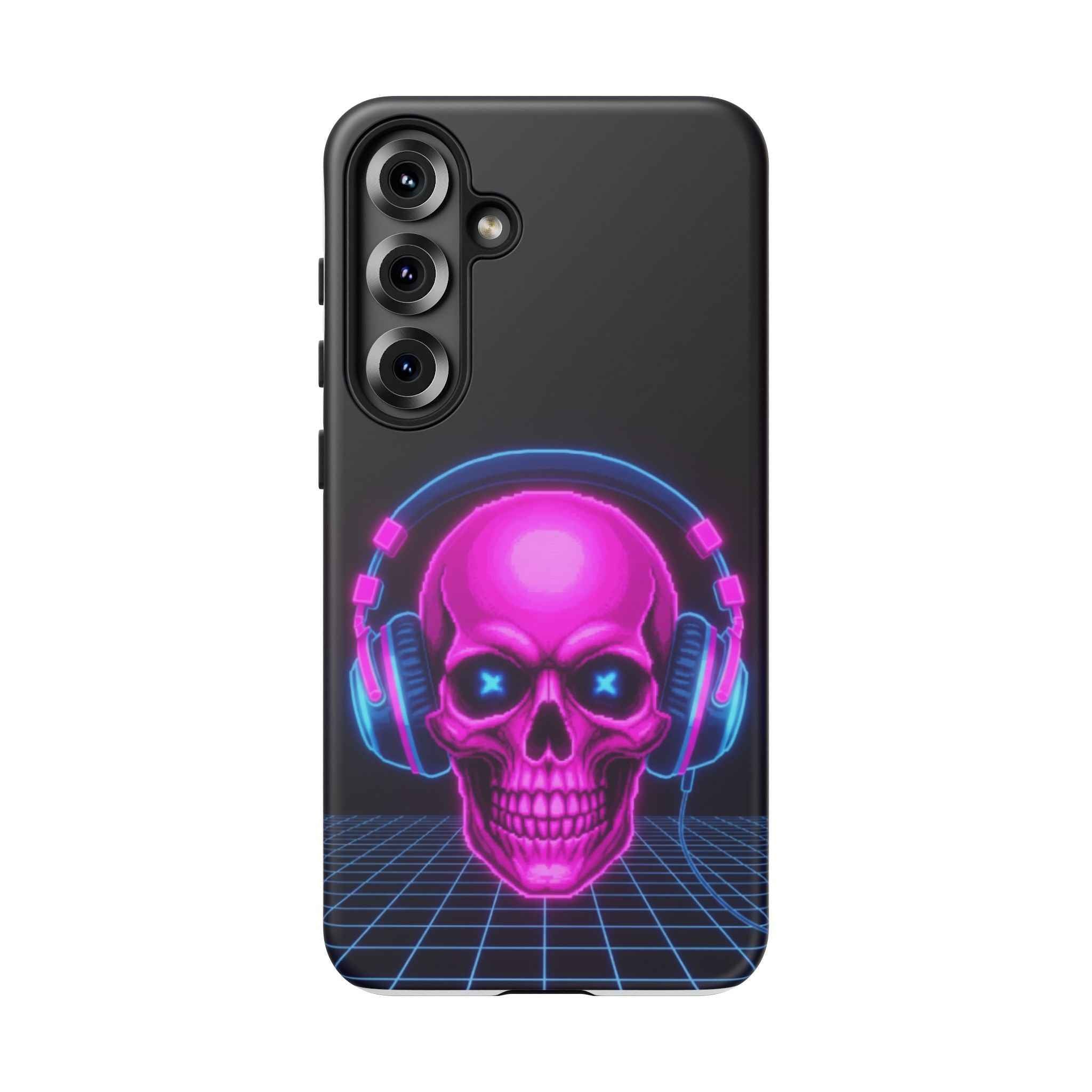 Neon Skull Phone Case - Retro Synthwave Gaming Cover - Atlas Briefly