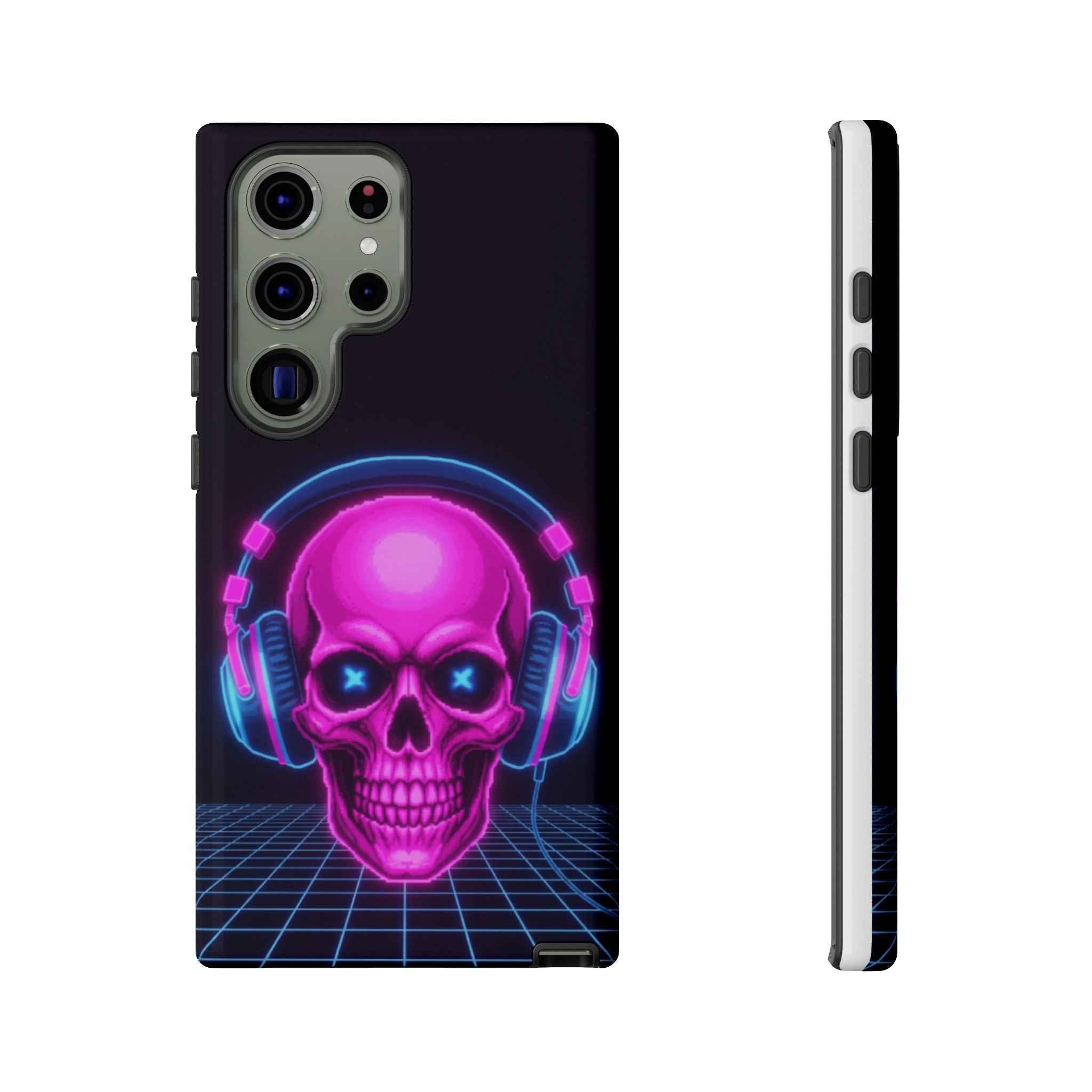 Neon Skull Phone Case - Retro Synthwave Gaming Cover - Atlas Briefly