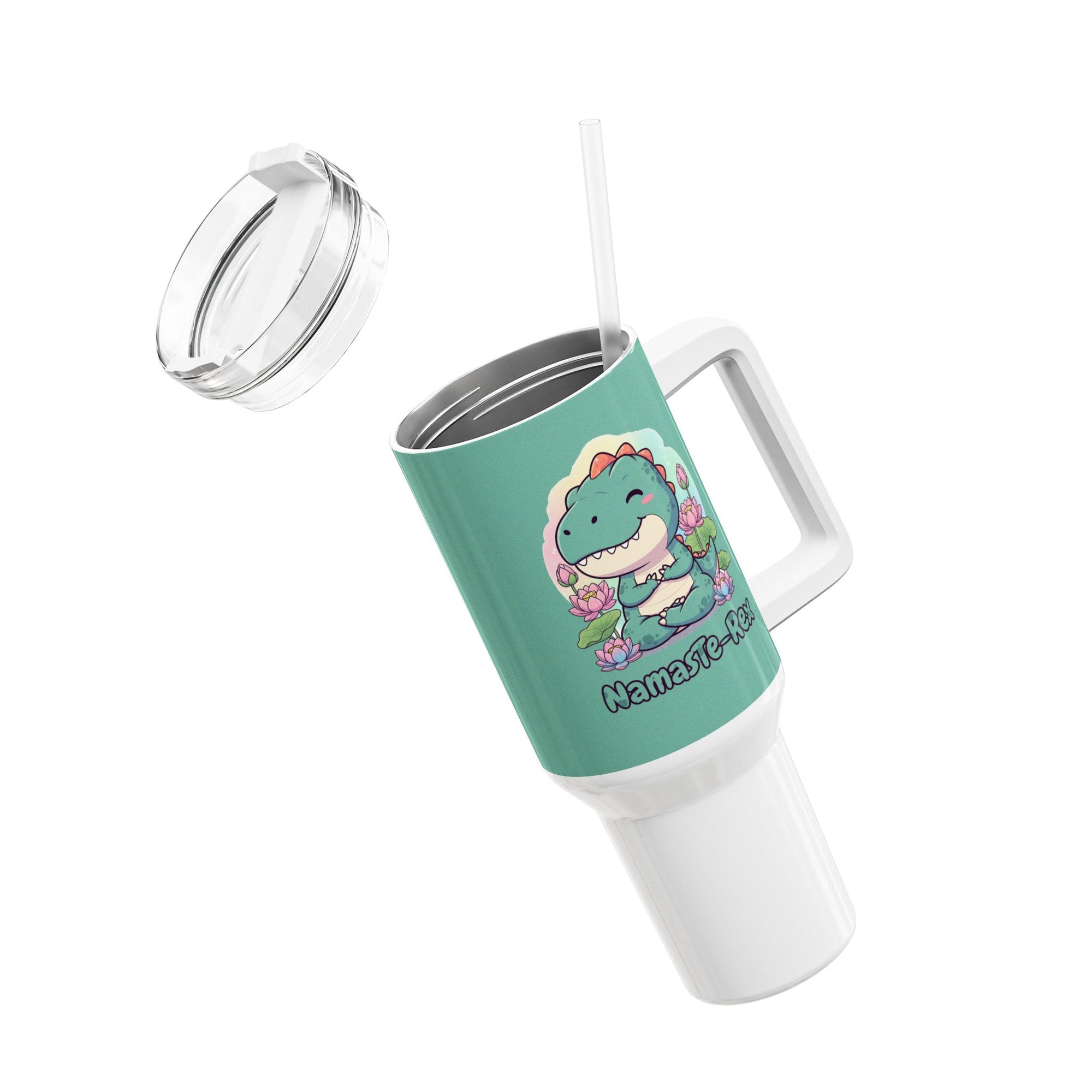 NamasTe-Rex Meditating Dinosaur 40oz Tumbler - Funny Yoga Water Bottle | Zen T-Rex Gift - Atlas Briefly