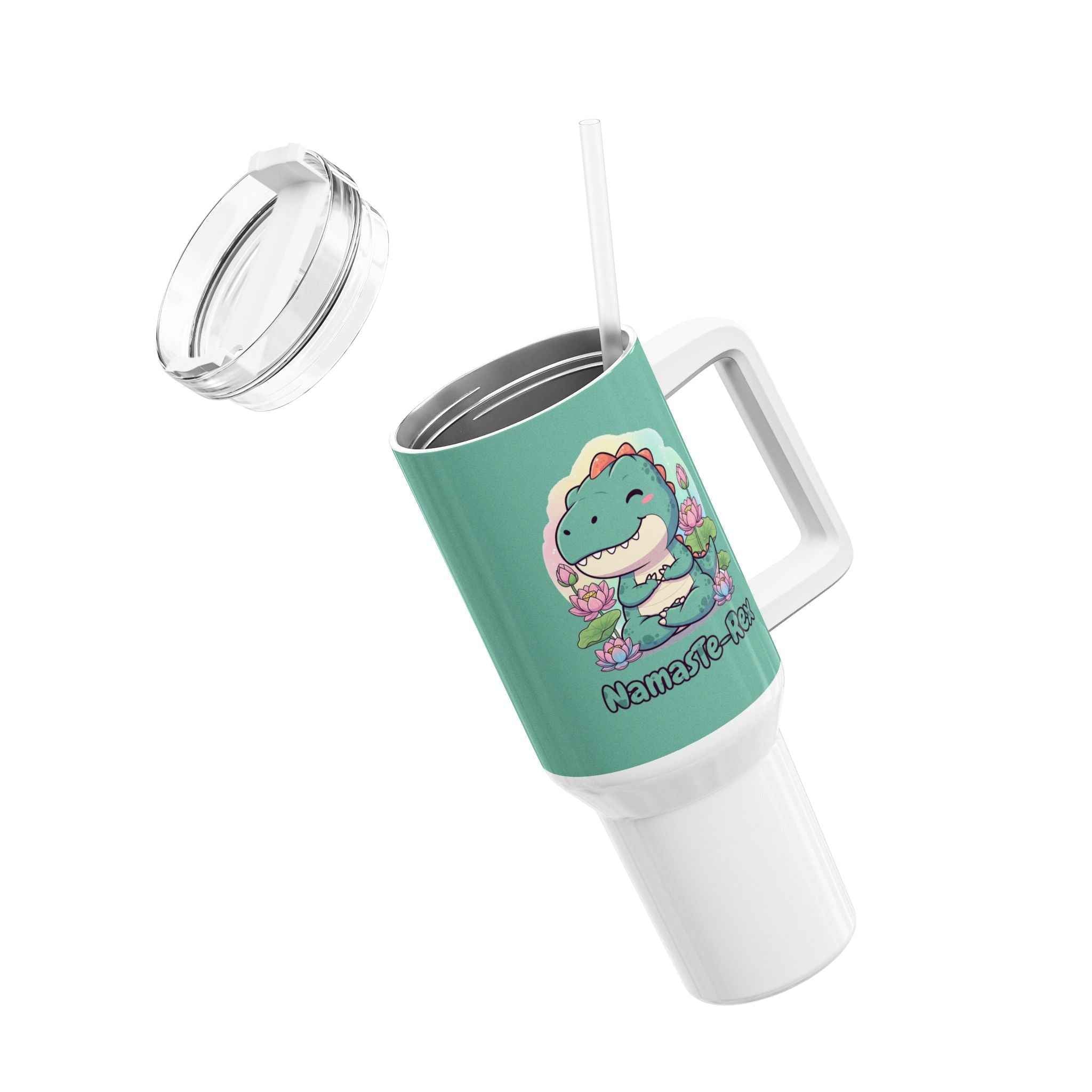 NamasTe-Rex Tumbler - Meditating Dinosaur 40oz Funny Yoga Water Bottle | Unique Zen T-Rex Gift - Atlas Briefly