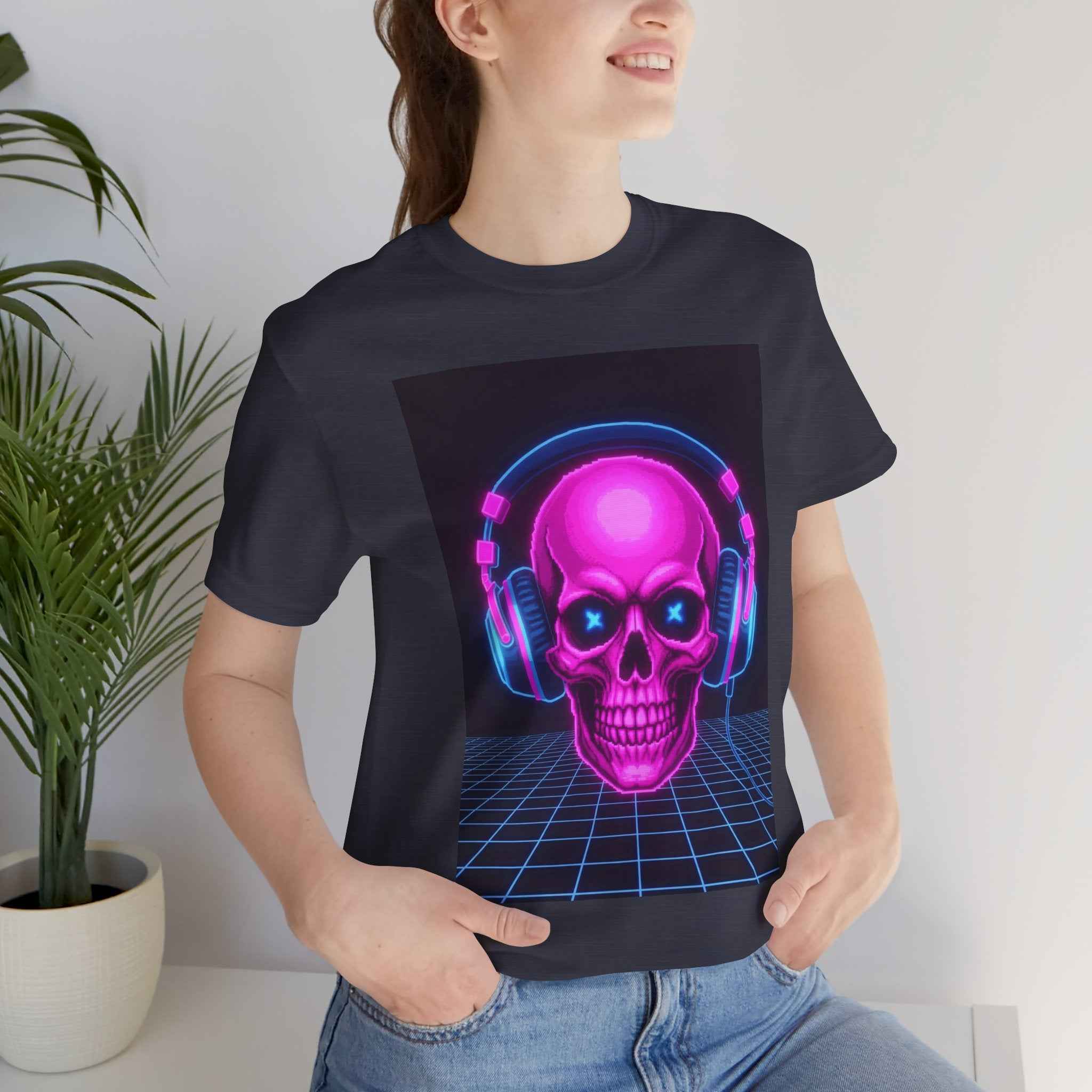 Neon Skull T-Shirt - Retro Gaming Synthwave Tee - Atlas Briefly