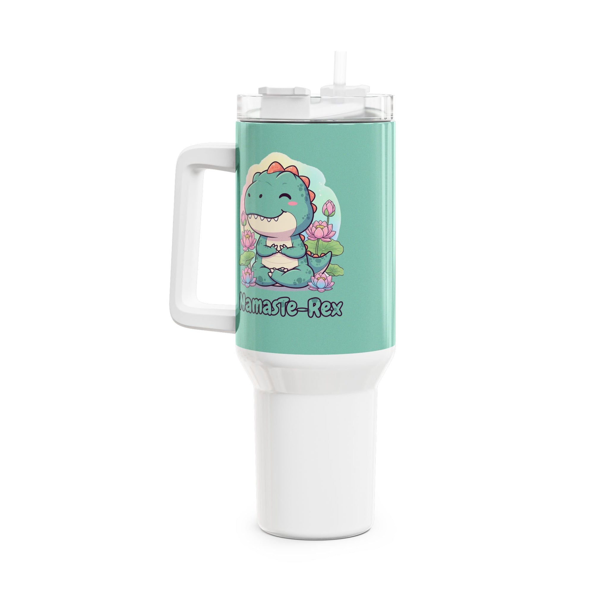 NamasTe-Rex Meditating Dinosaur 40oz Tumbler - Funny Yoga Water Bottle | Zen T-Rex Gift - Atlas Briefly