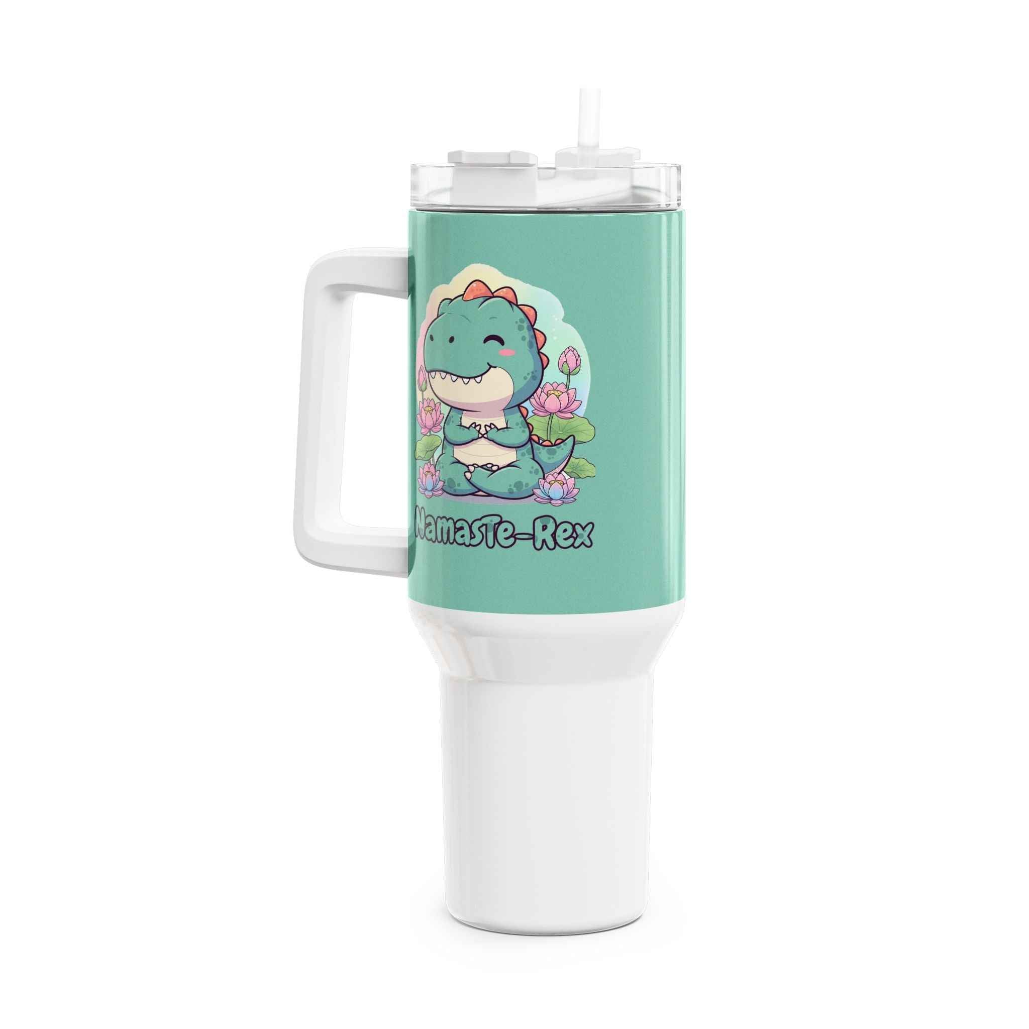 NamasTe-Rex Tumbler - Meditating Dinosaur 40oz Funny Yoga Water Bottle | Unique Zen T-Rex Gift - Atlas Briefly