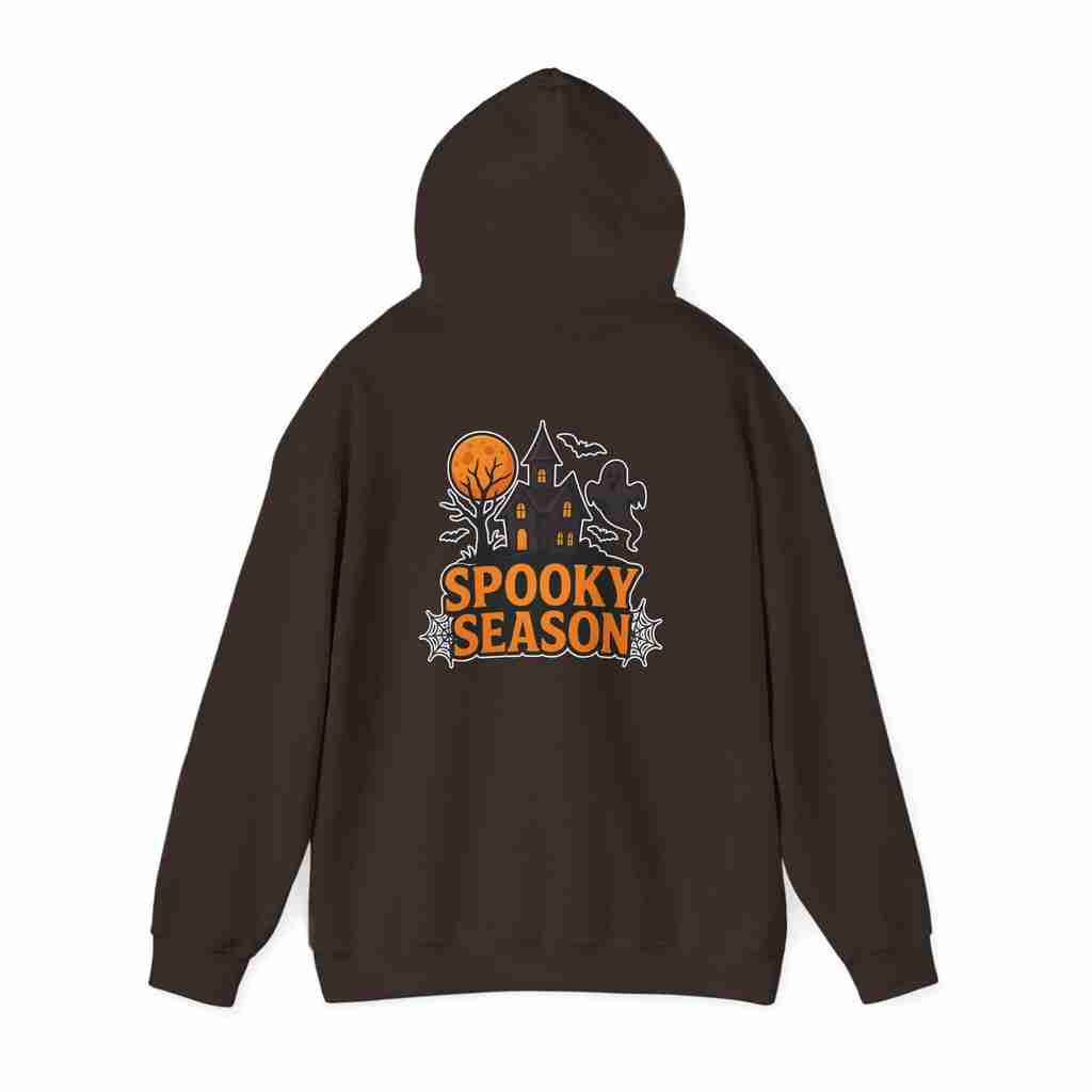 Spooky Season Halloween Hoodie – Cozy Haunted House, Ghost & Bat Design
