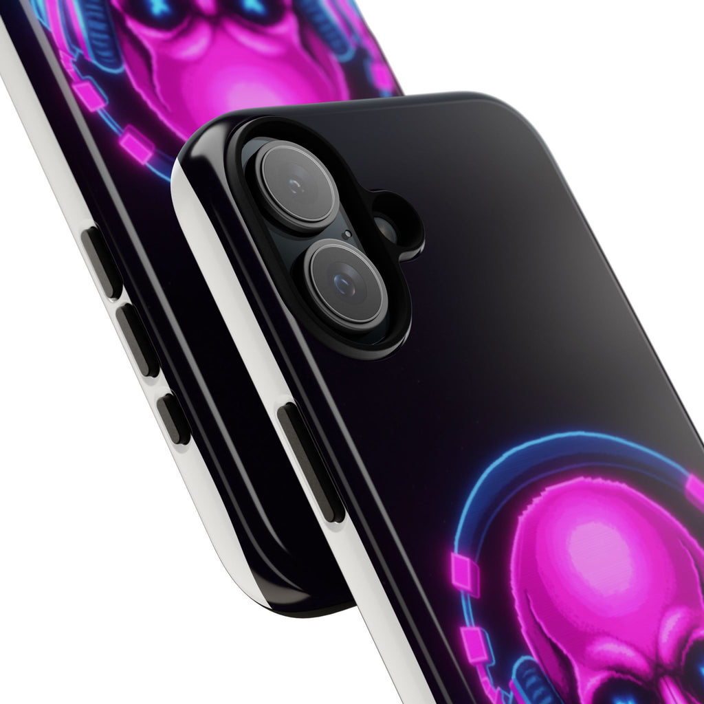 Neon Skull Synthwave Phone Case - Retro 80s Cyberpunk Mobile Cover | Vaporwave Tech Gift - Atlas Briefly