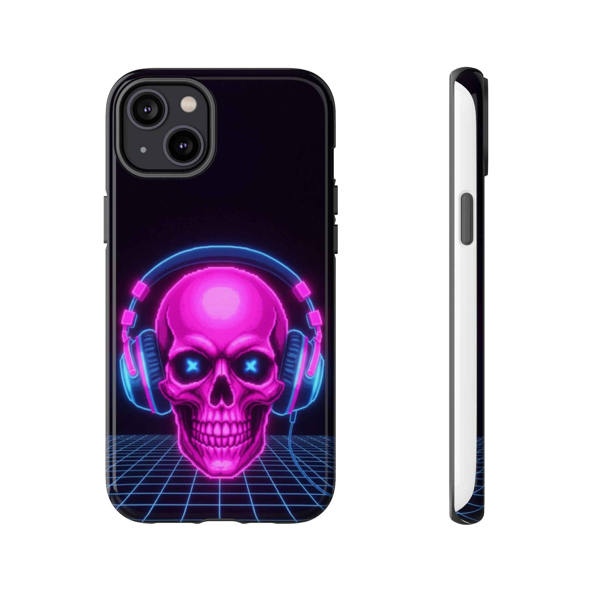 Neon Skull Phone Case - Retro Synthwave Gaming Cover - Atlas Briefly