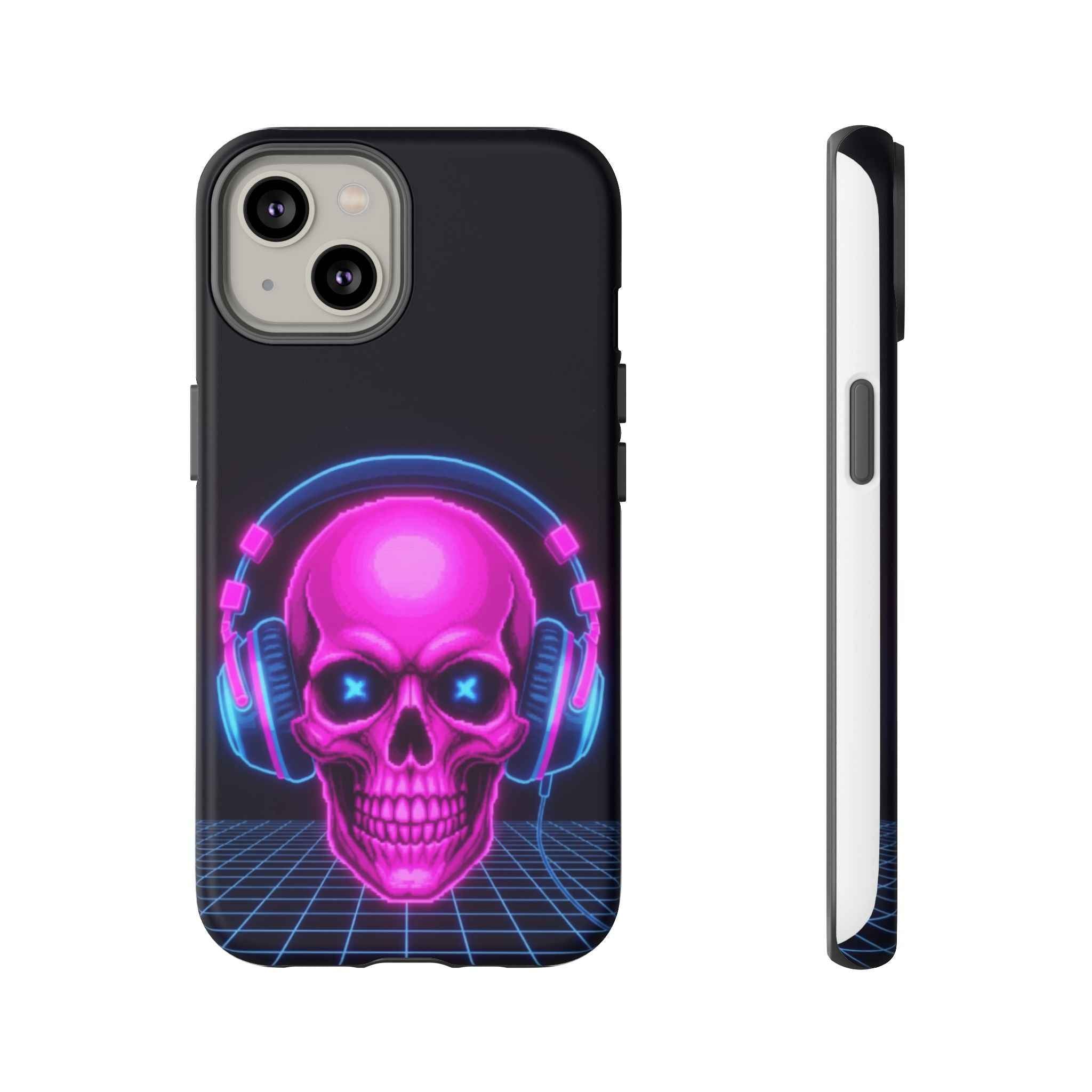 Neon Skull Phone Case - Retro Synthwave Gaming Cover - Atlas Briefly