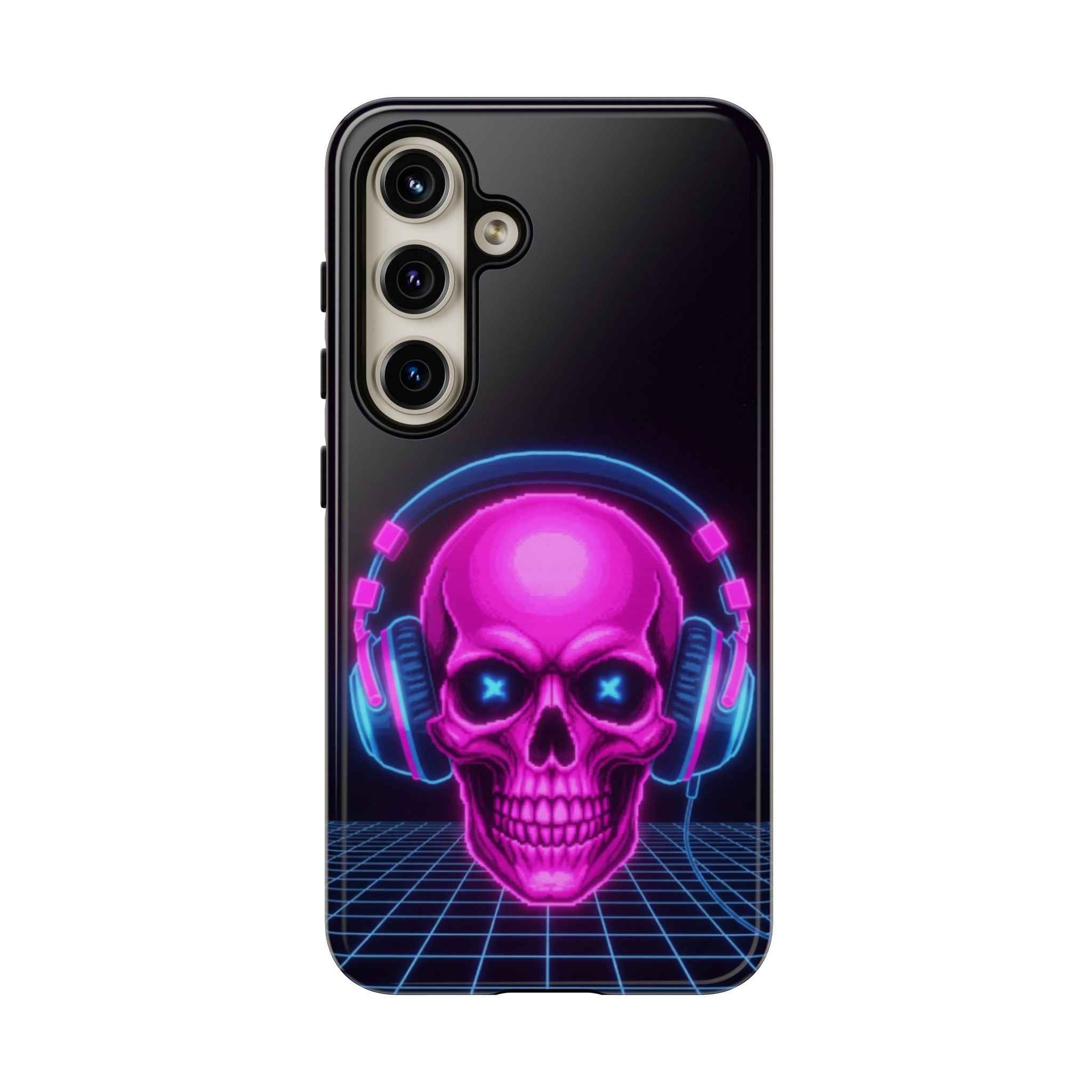 Neon Skull Phone Case - Retro Synthwave Gaming Cover - Atlas Briefly