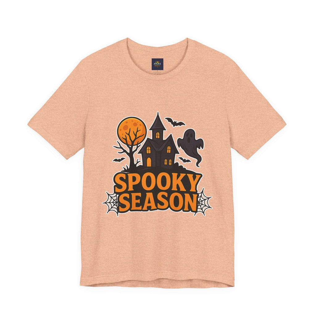 Spooky Season Halloween T-Shirt - Haunted House Ghost Bat Graphic Tee | Halloween Landscape Shirt - Atlas Briefly