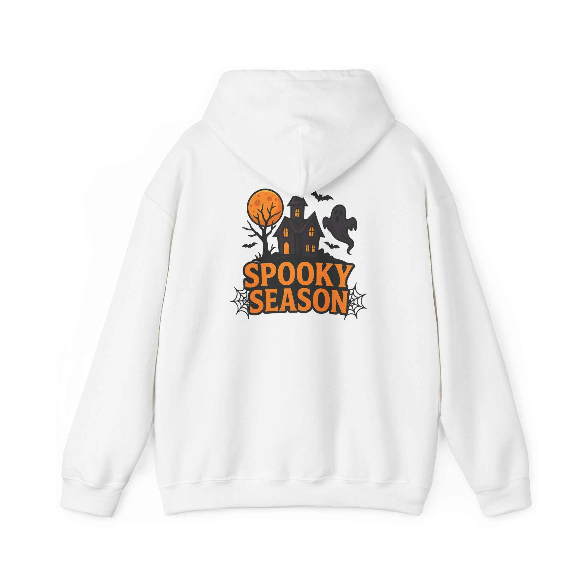 Spooky Season Halloween Hoodie - Haunted House Ghost Bat Design | Cozy Halloween Sweatshirt - Atlas Briefly