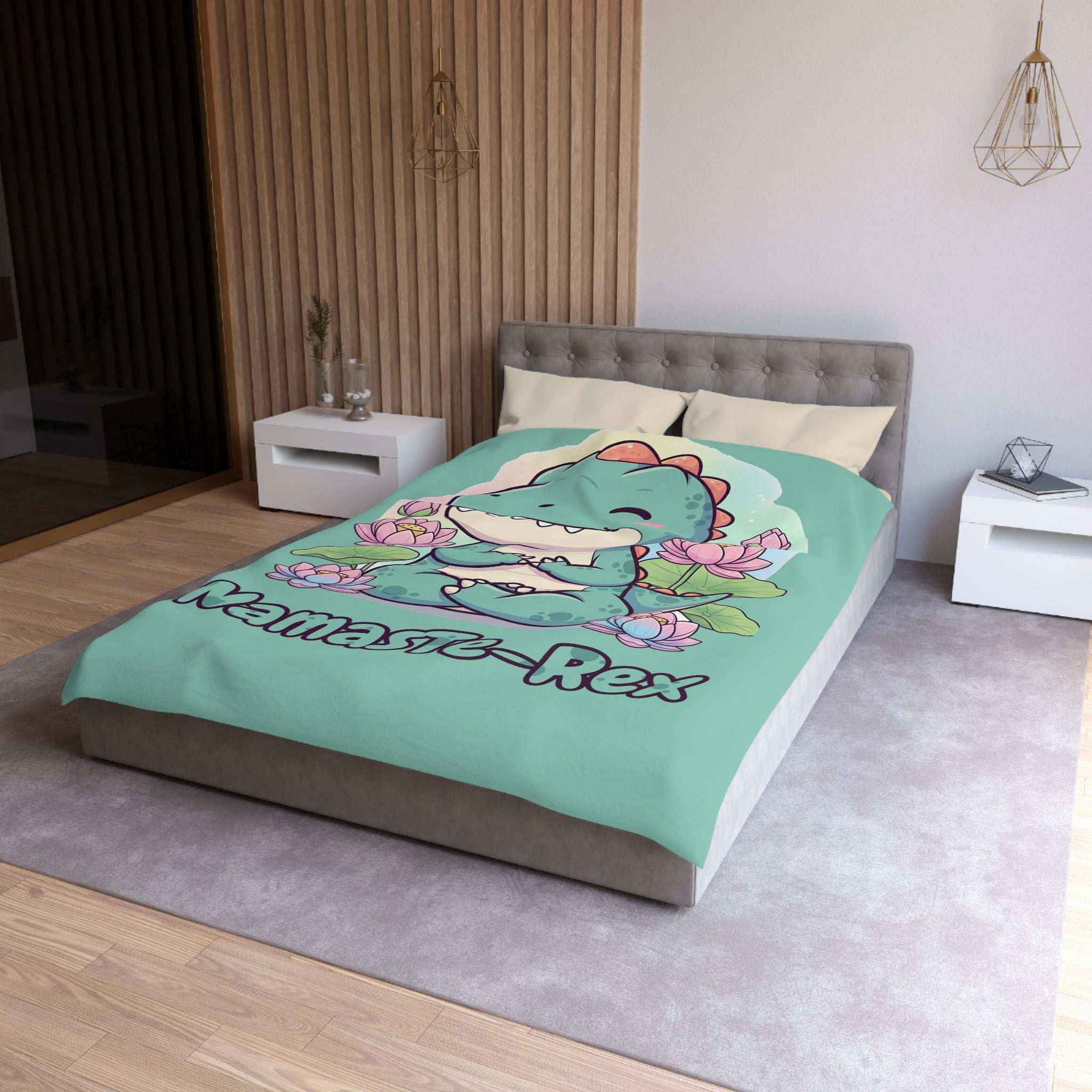 NamasTe-Rex Duvet Cover - Yoga Dinosaur Bedding for a Playful Bedroom - Atlas Briefly