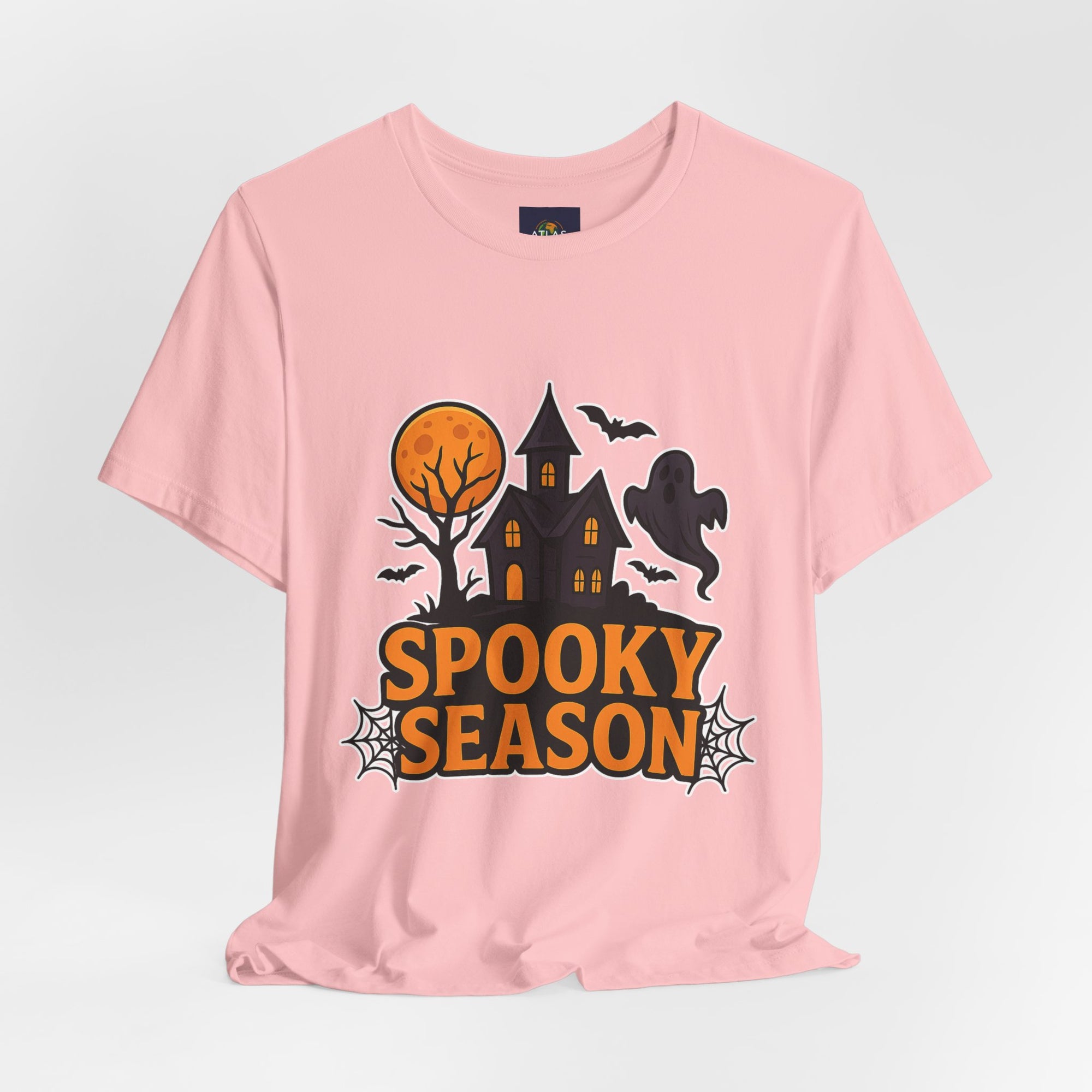 Spooky Season Halloween T-Shirt - Haunted House Ghost Bat Graphic Tee | Halloween Landscape Shirt - Atlas Briefly