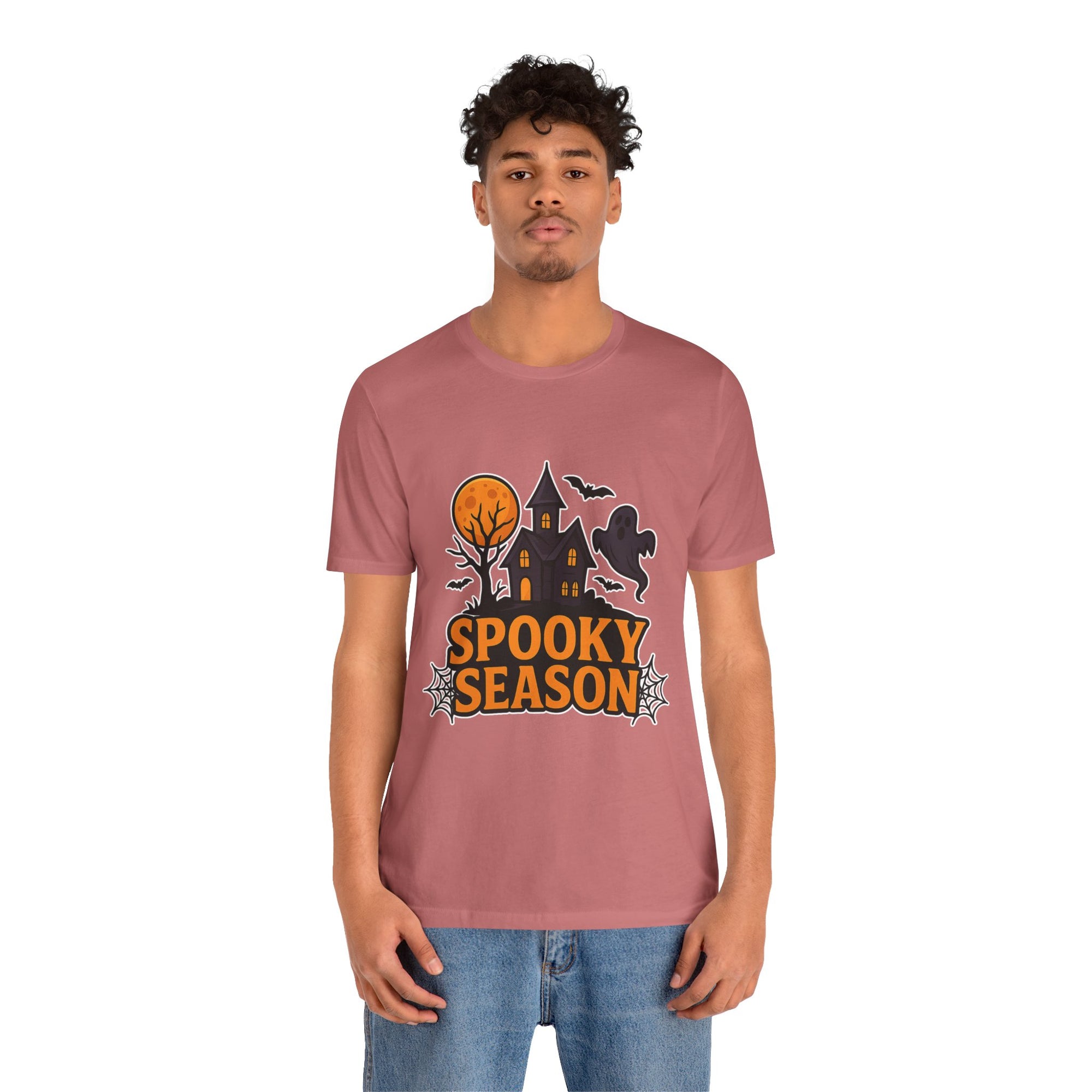 Spooky Season Halloween T-Shirt - Haunted House Ghost Bat Graphic Tee | Halloween Landscape Shirt - Atlas Briefly