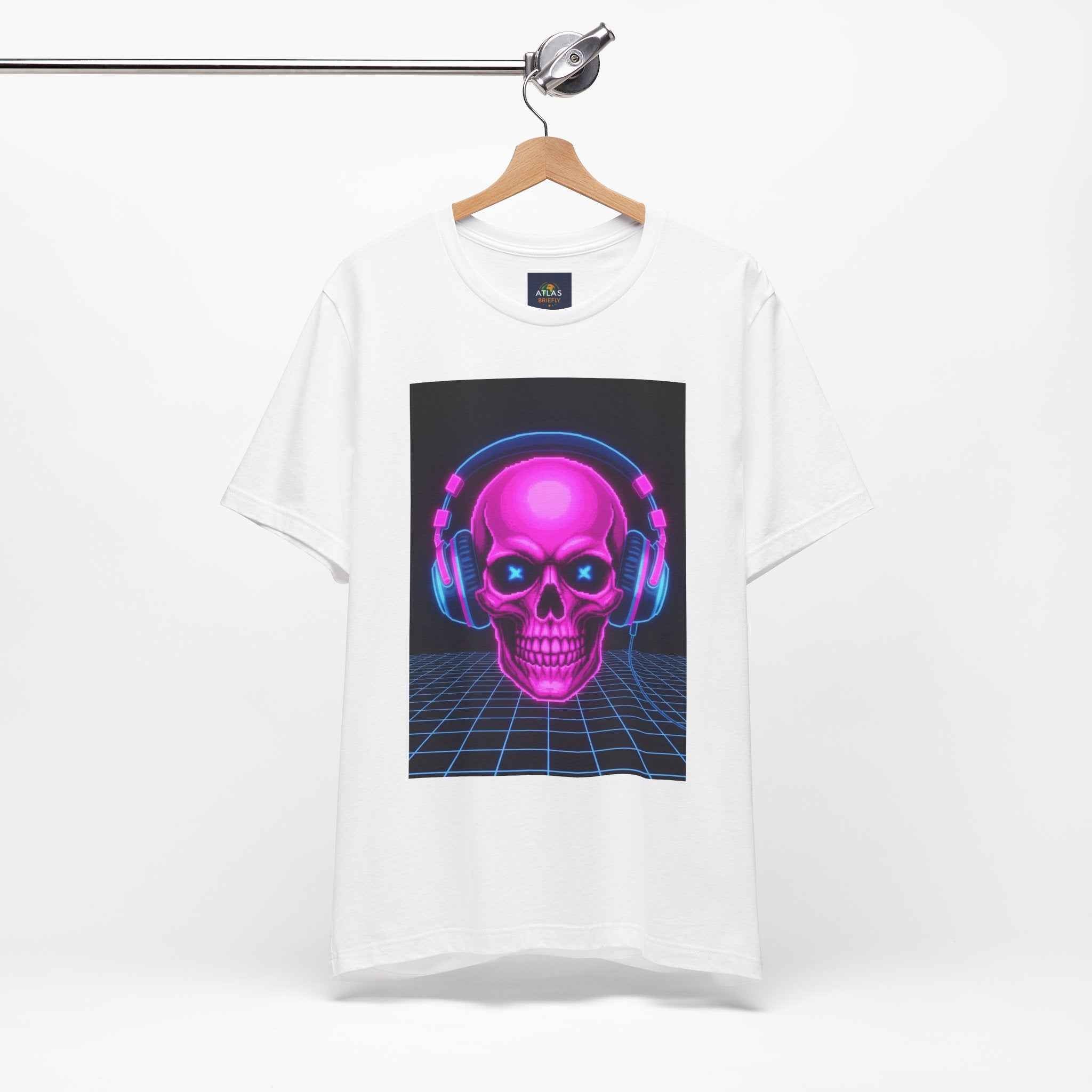 Neon Skull T-Shirt - Retro Gaming Synthwave Tee - Atlas Briefly