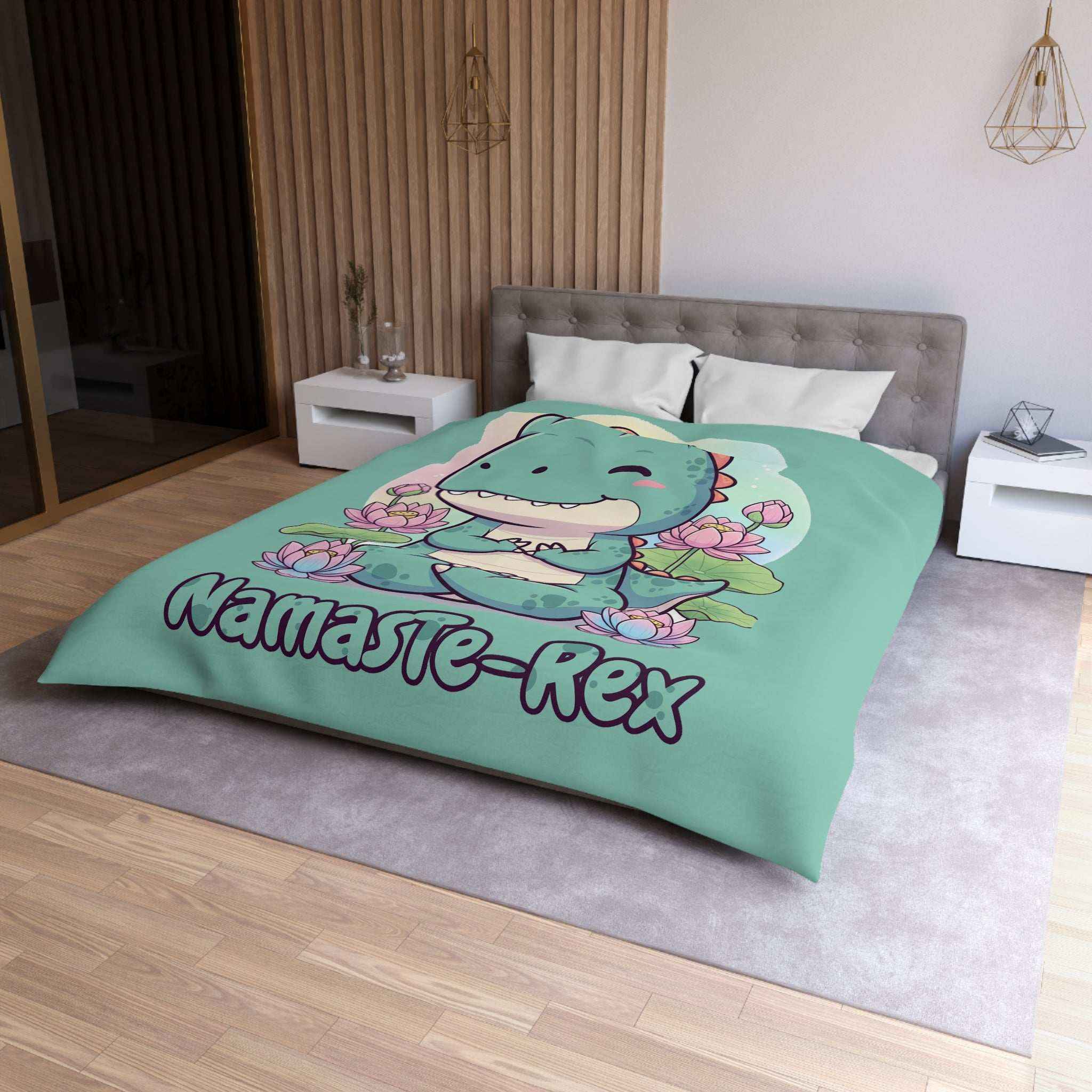 NamasTe-Rex Duvet Cover - Yoga Dinosaur Bedding for a Playful Bedroom - Atlas Briefly