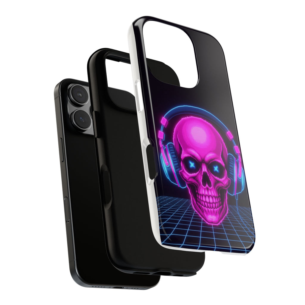 Neon Skull Synthwave Phone Case - Retro 80s Cyberpunk Mobile Cover | Vaporwave Tech Gift - Atlas Briefly