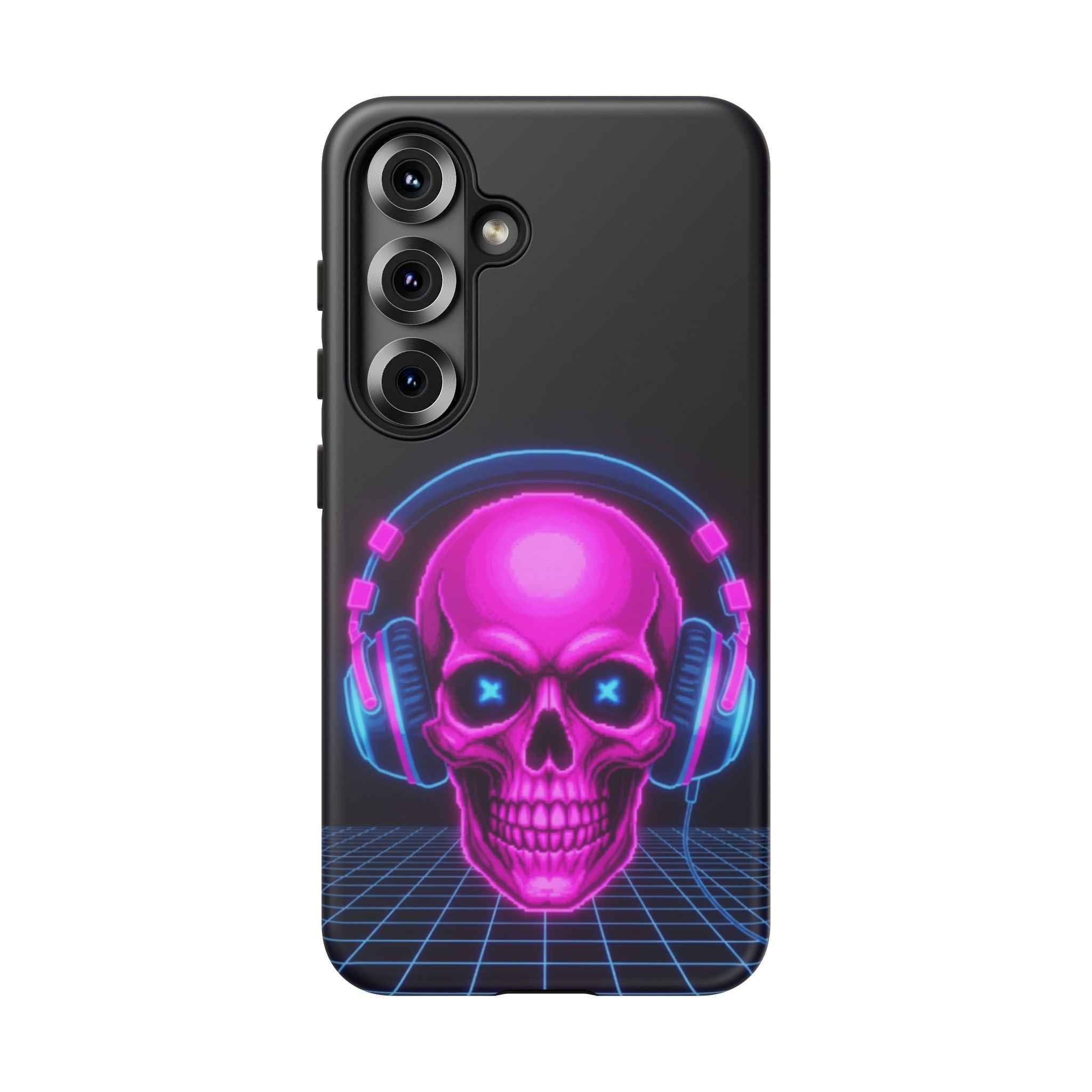 Neon Skull Phone Case - Retro Synthwave Gaming Cover - Atlas Briefly